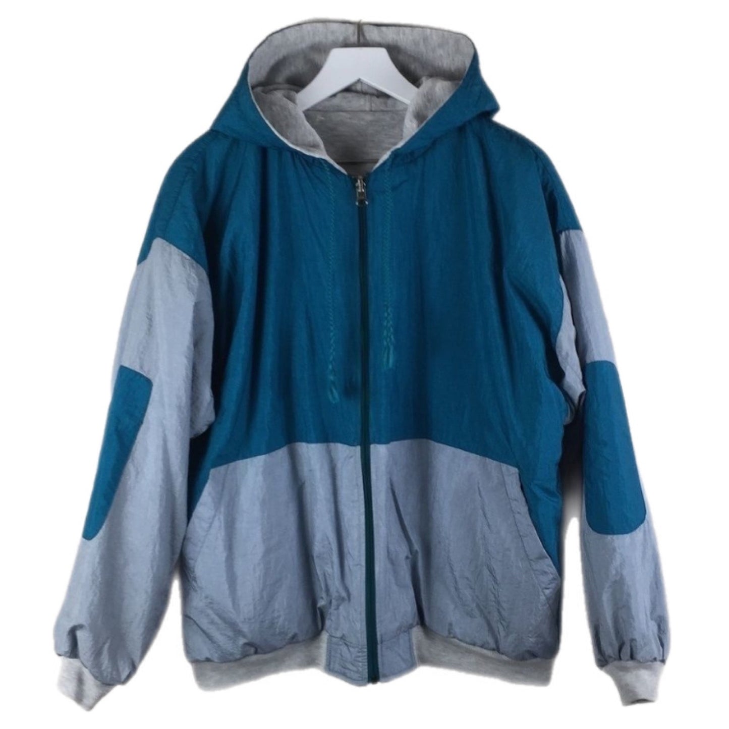 90's Vintage Oversized Gray Teal Reversible Jacket - Women's Size Large