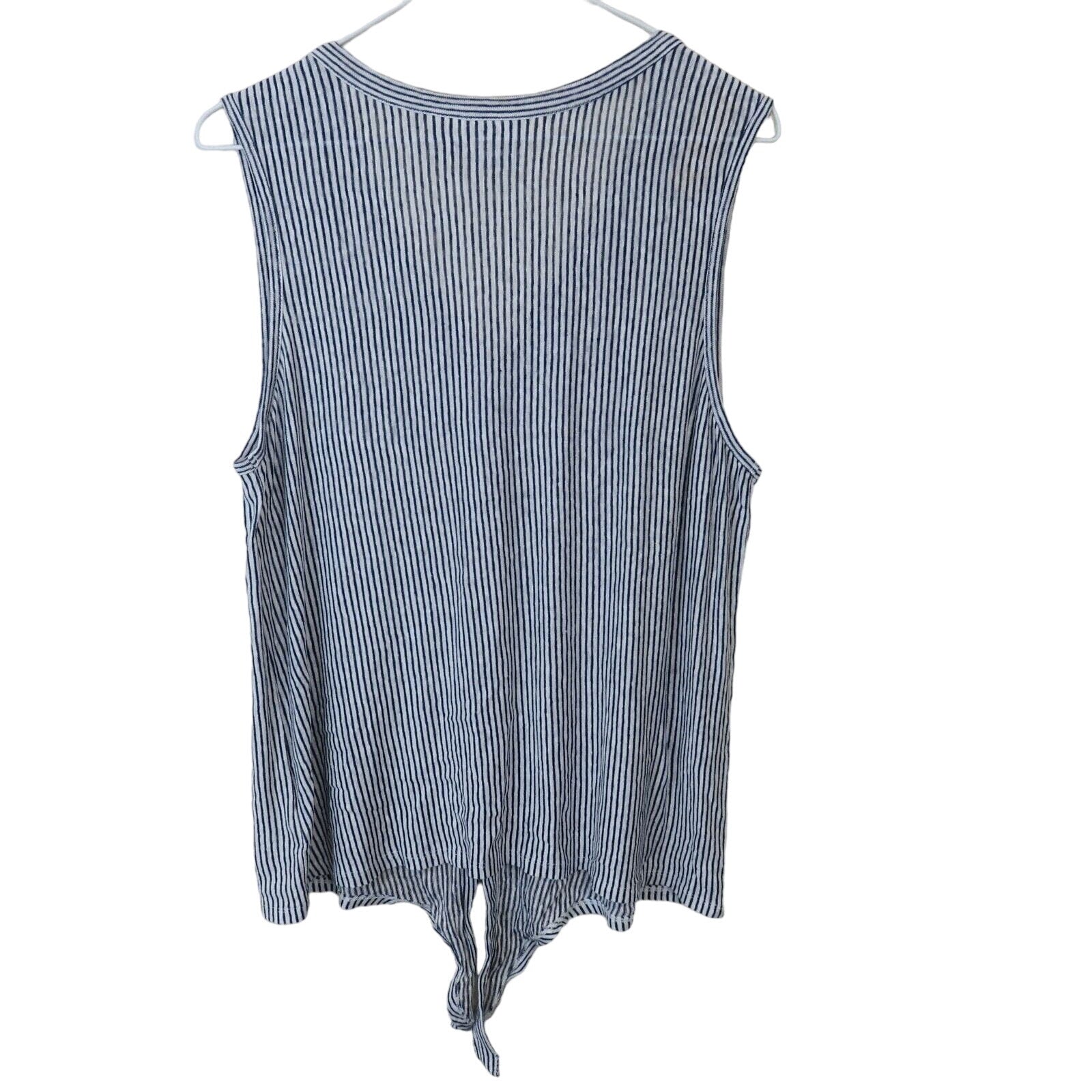 Rachel Zoe Linen Striped Sleeveless Tie Front Shirt - Women's XL