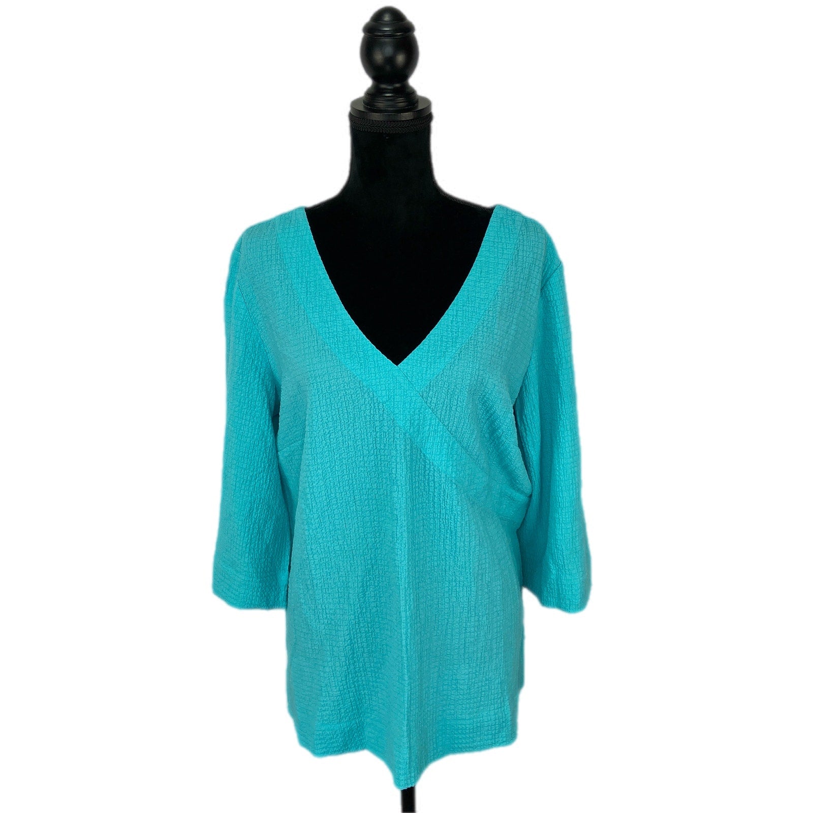 Soft Surroundings Textured Teal V Neck Shirt NWT - Women's Size M