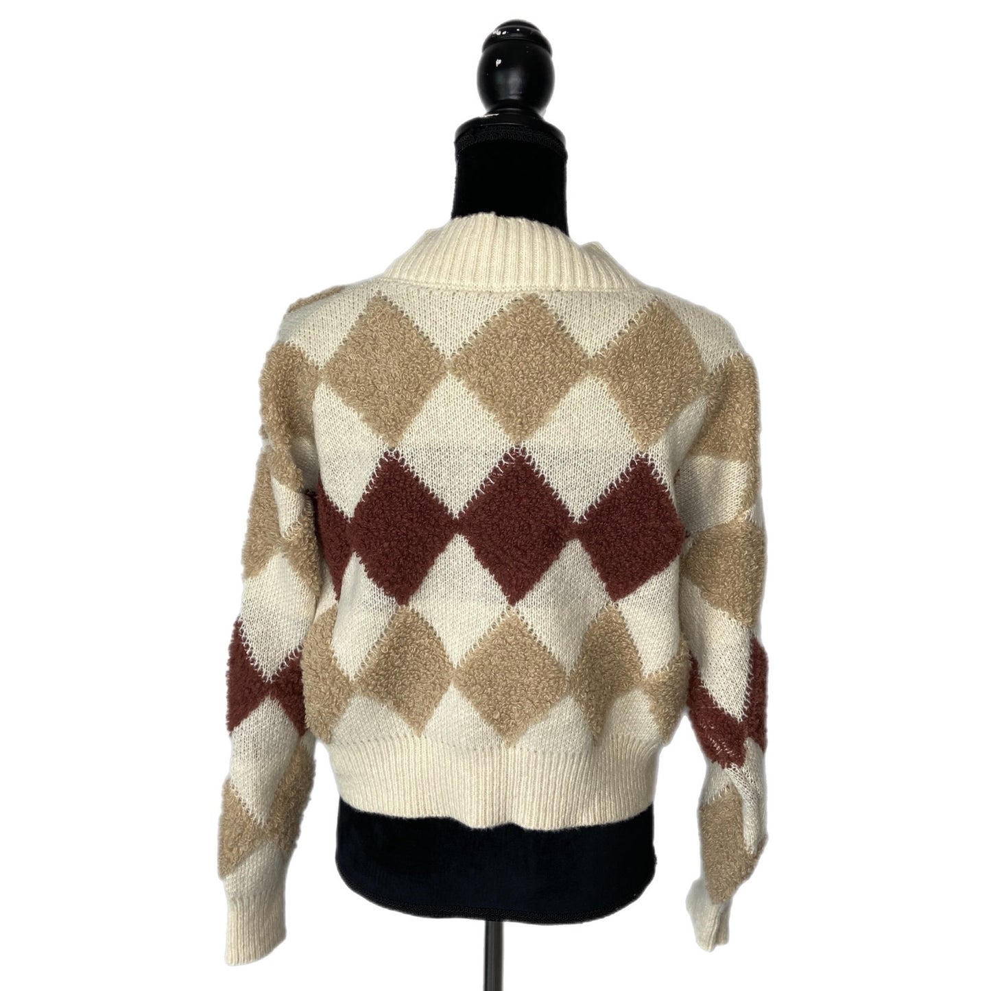 Light Academia Crop Argyle Sweater Cardigan NWT - Women's Size S