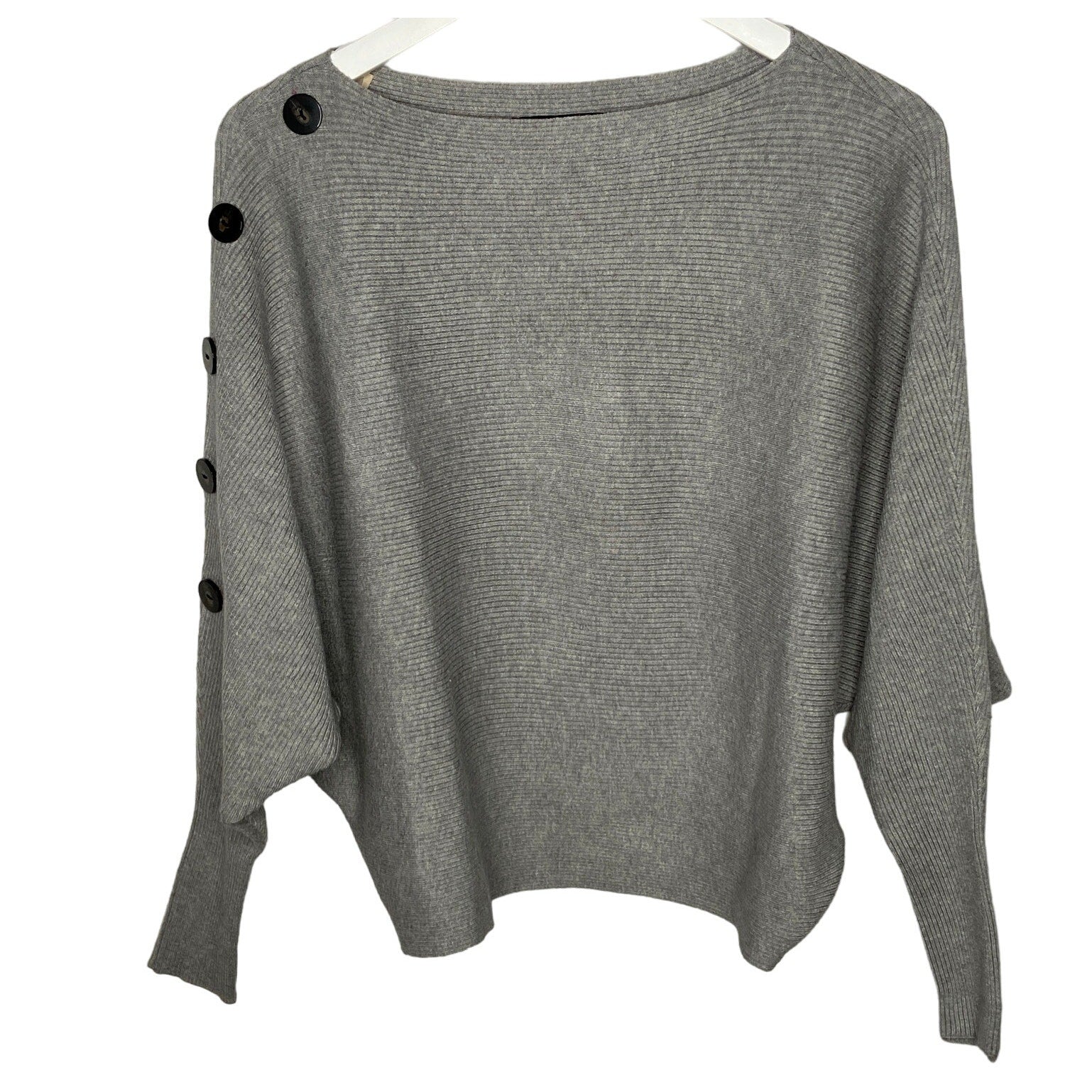 Joan Vass Gray Dolman Sweater Button Embellished Shoulder - Women's Size L
