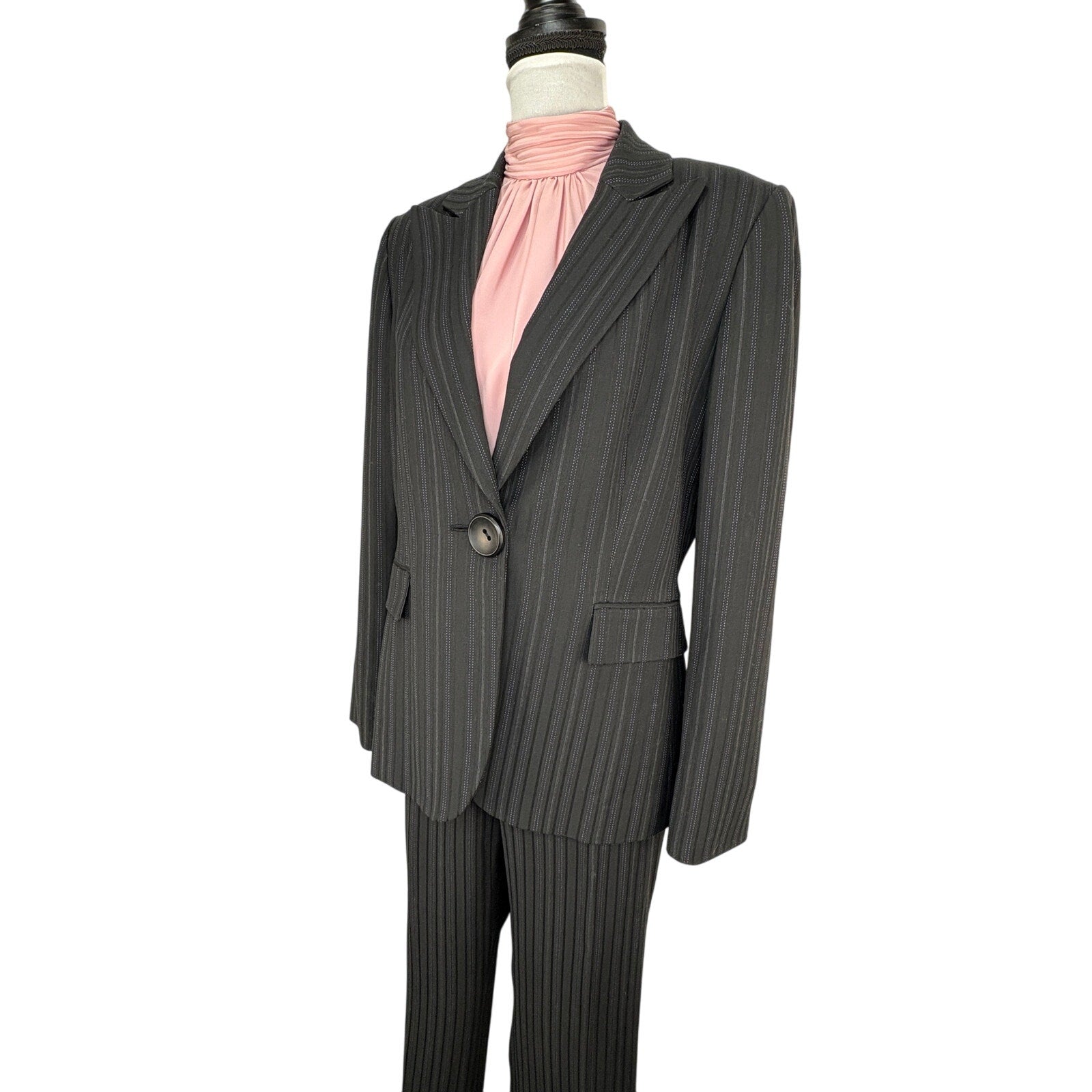 Tahari Black Pinstripe Pant Suit - Women's Size 12