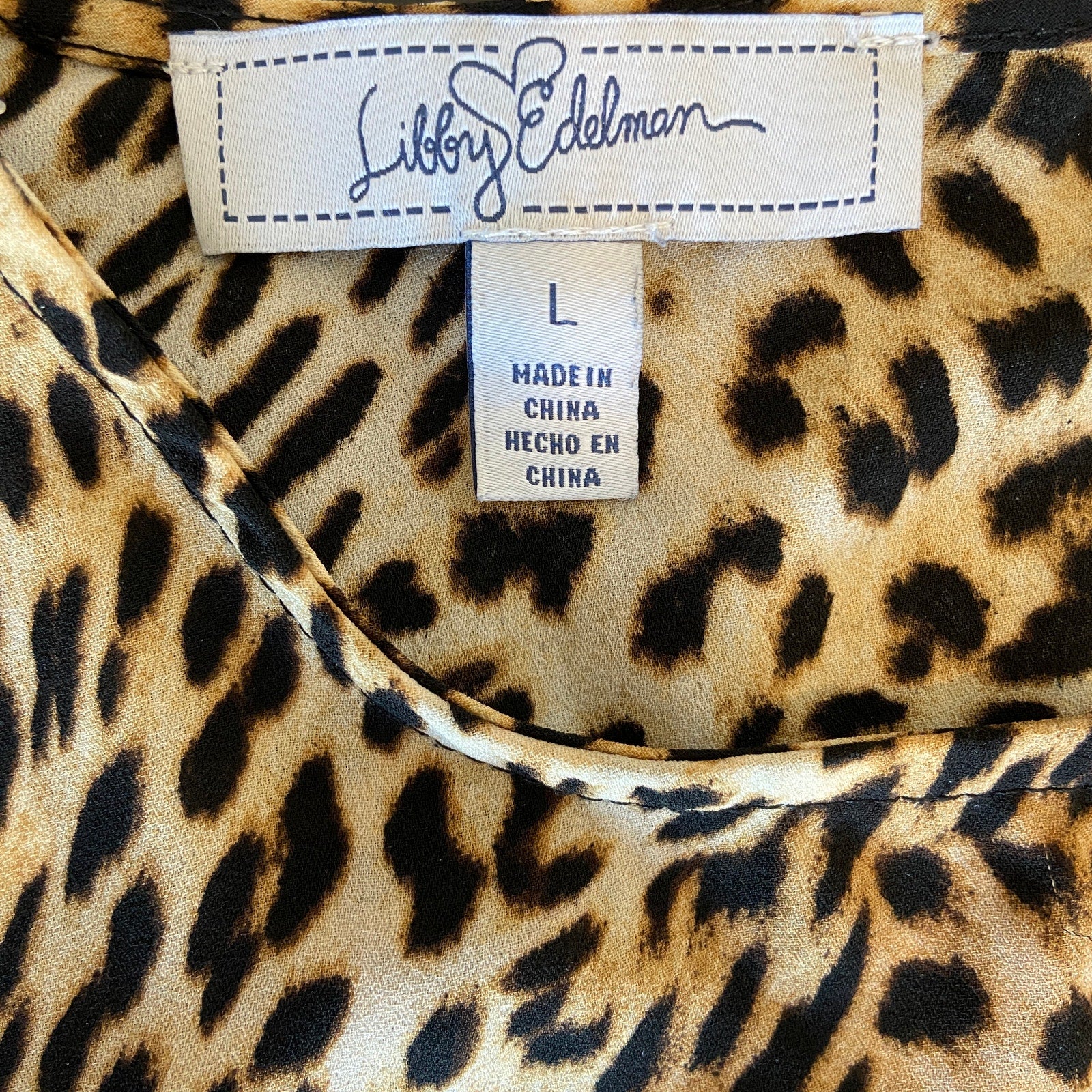 Libby Edelman Leopard Print Gathered Waist Peplum Mob Wife Chic Top - Women'se L