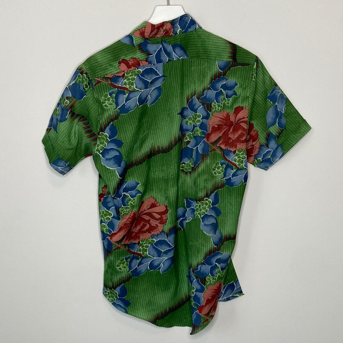Retro Striped Floral 70's Style Collar Short Sleeve Shirt - Men's Size 15