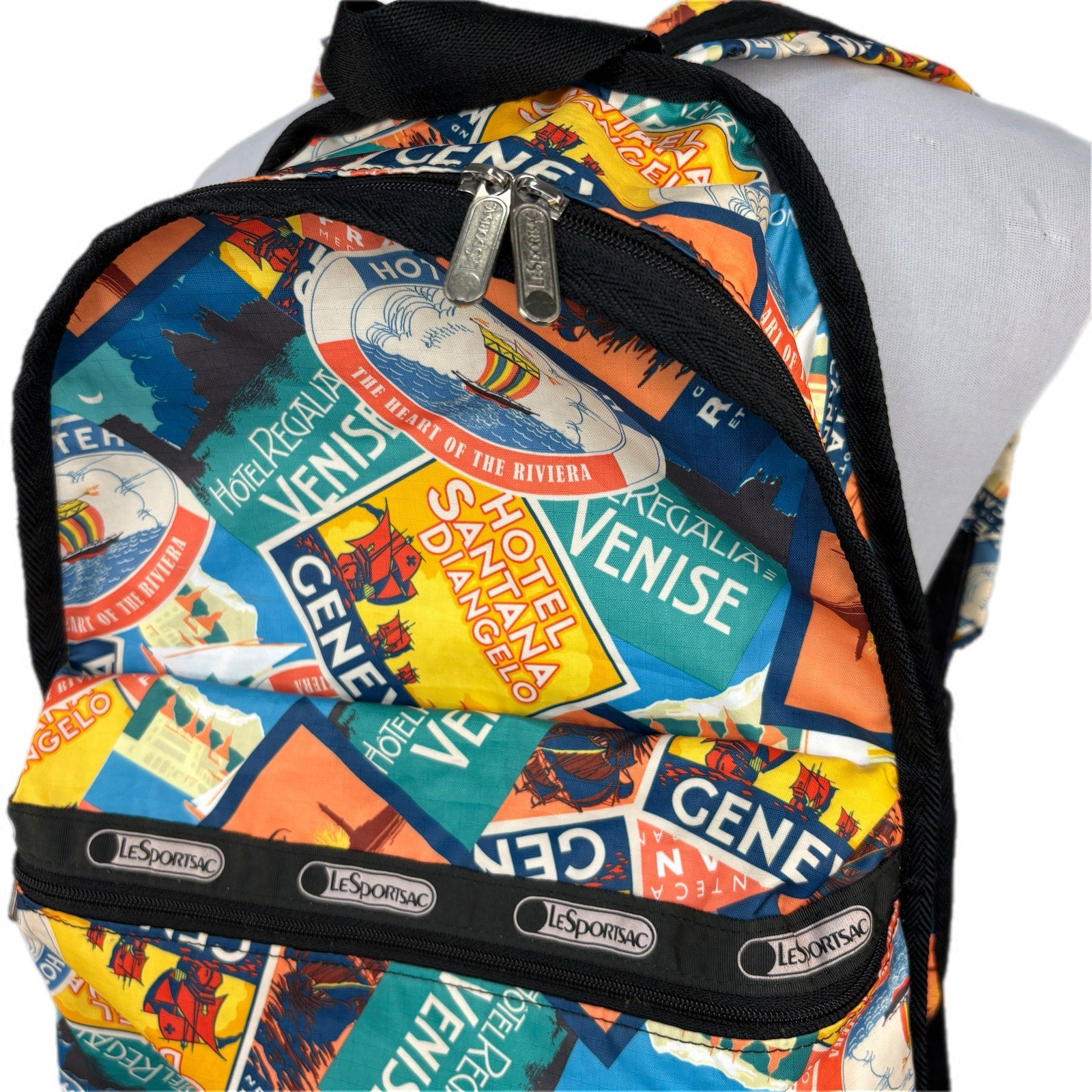 LeSportsac Rare Travel Hotel Postcards Backpack