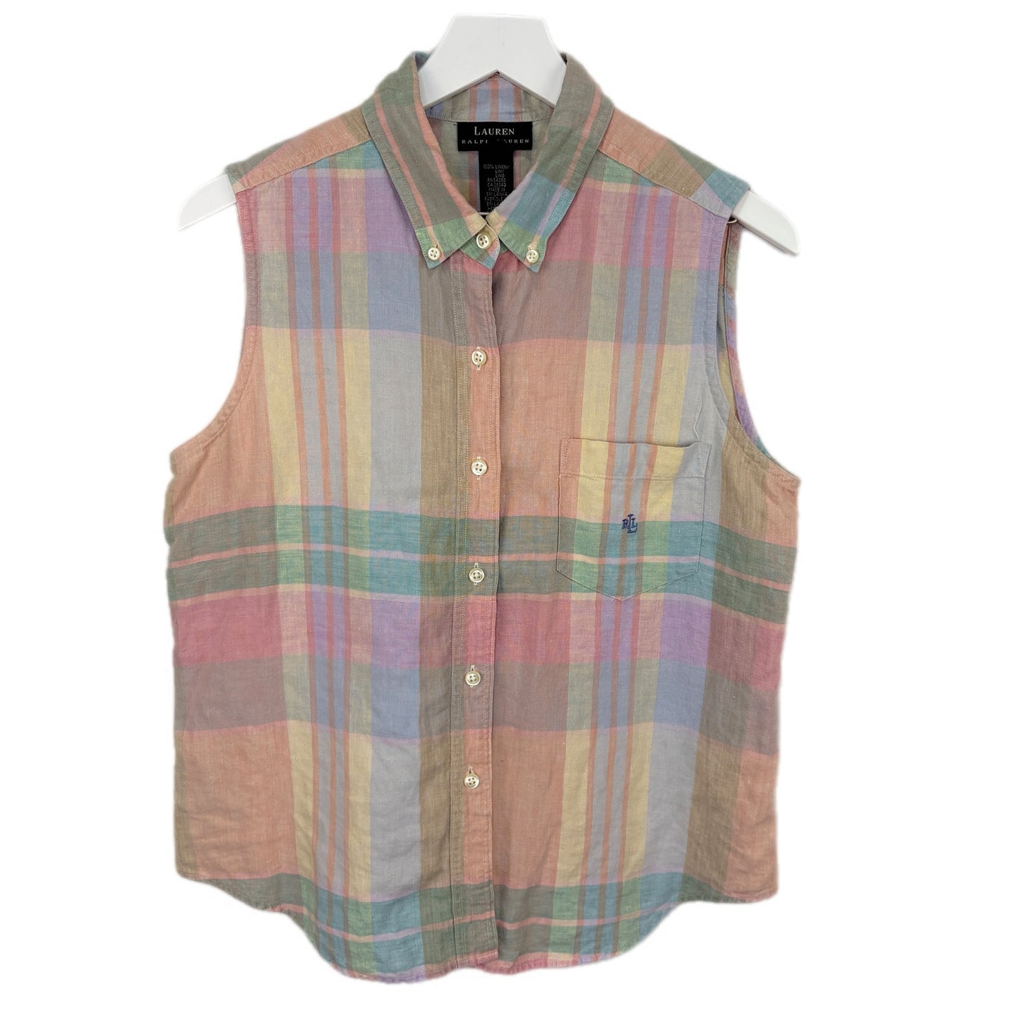 Ralph Lauren Pastel Plaid Sleeveless Button Up Shirt - Women's Size L