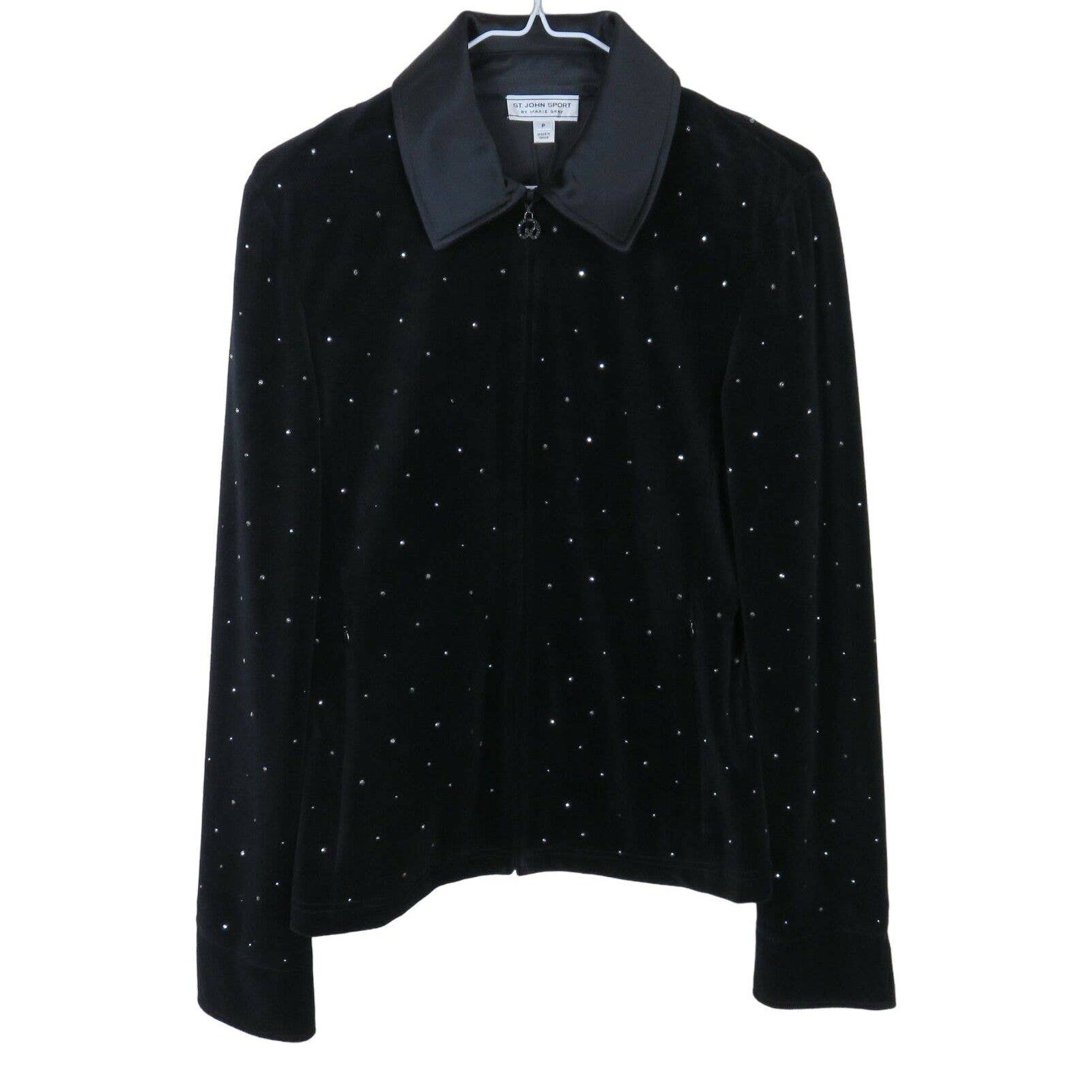 St. John Sport Rhinestone Zip Up Velvet Jacket NWT - Women's L Petite