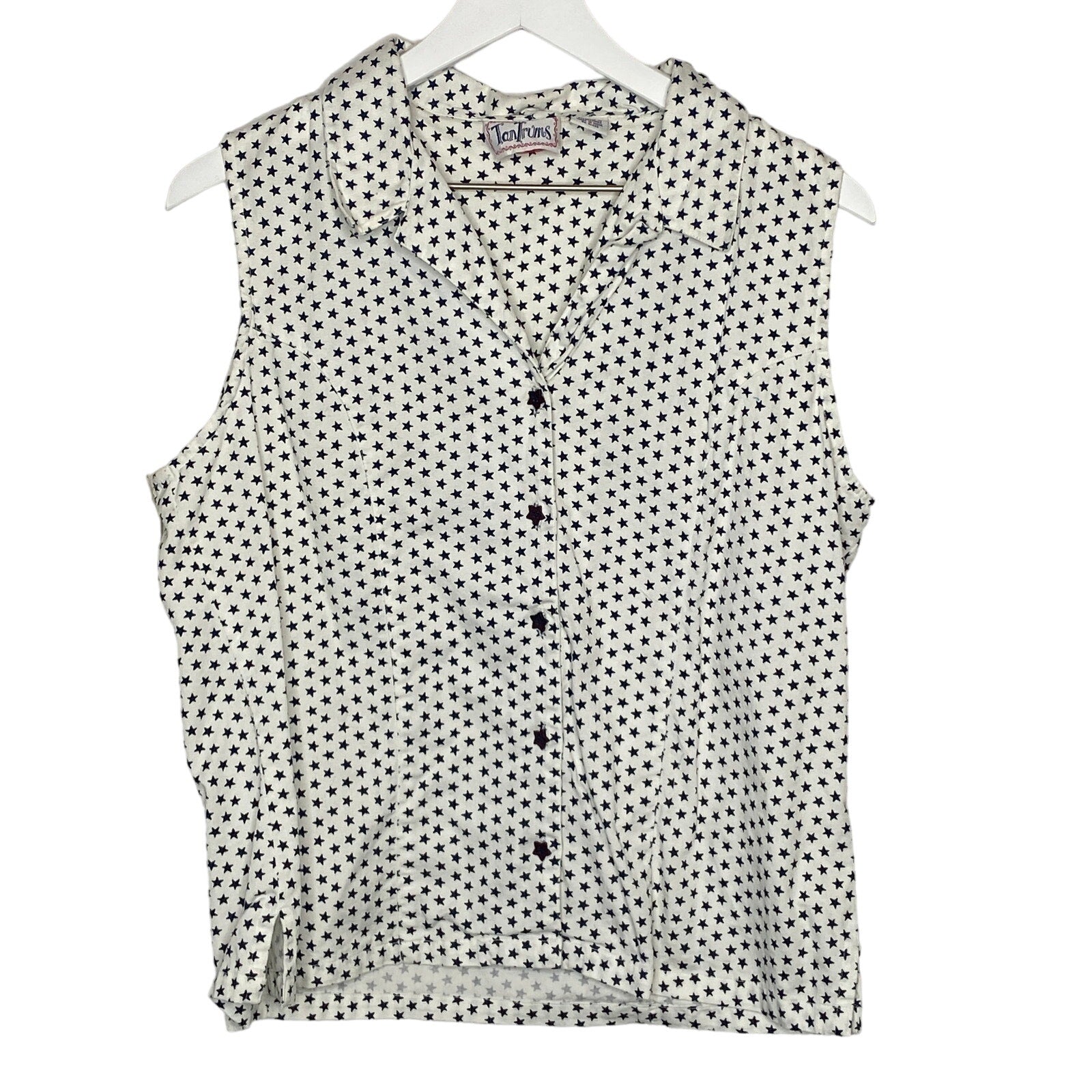 Retro Star Pattern Sleeveless Button Up Shirt - Women's Size L