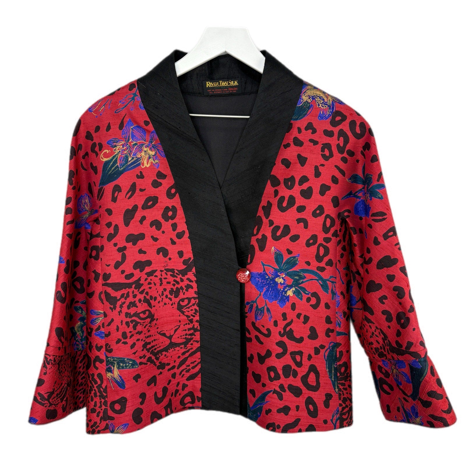 River Thai Silk Red Animal Floral Print Jacket - Women's Size M