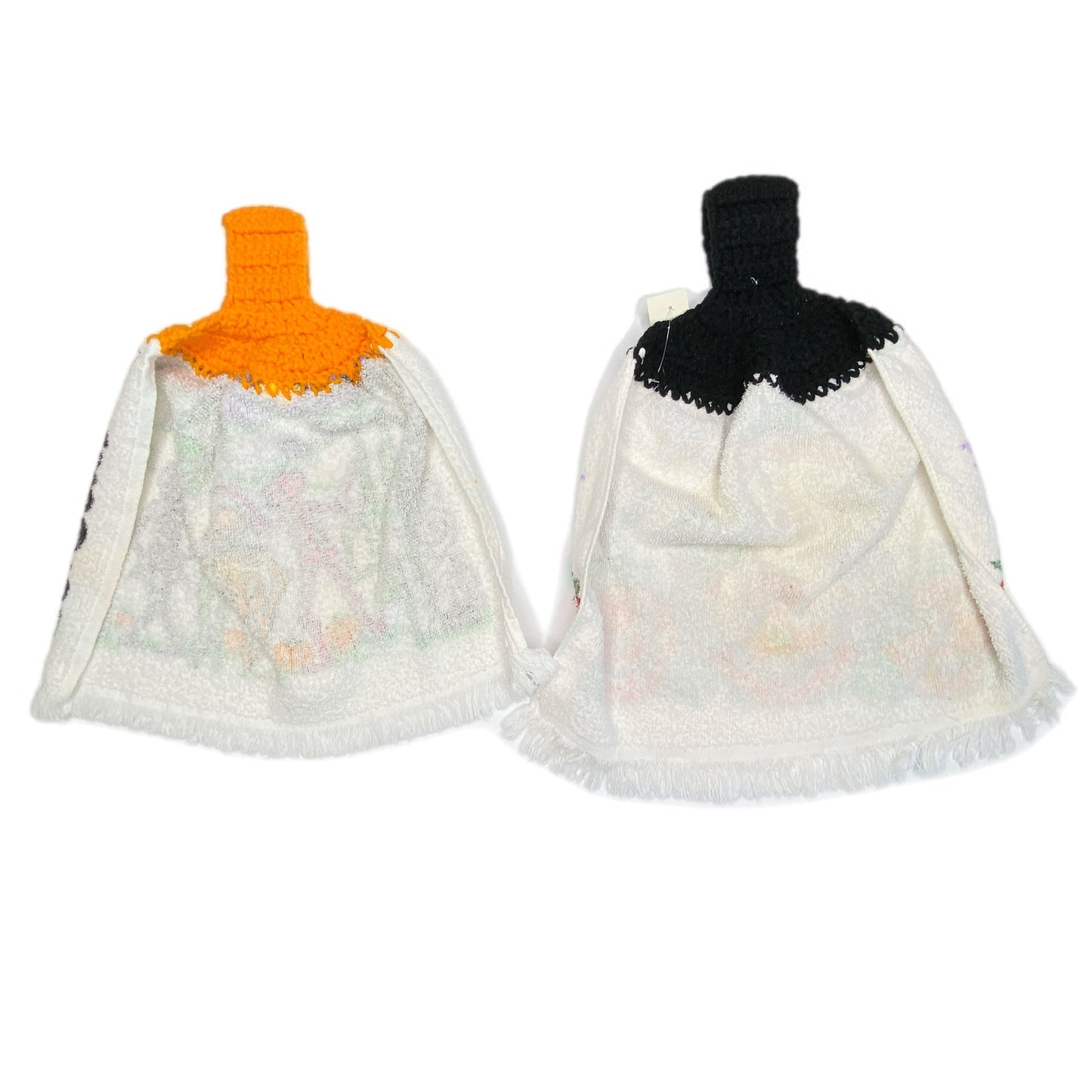 Homemade Crochet Top Halloween Towels Pumpkins Skeletons - Set of 2