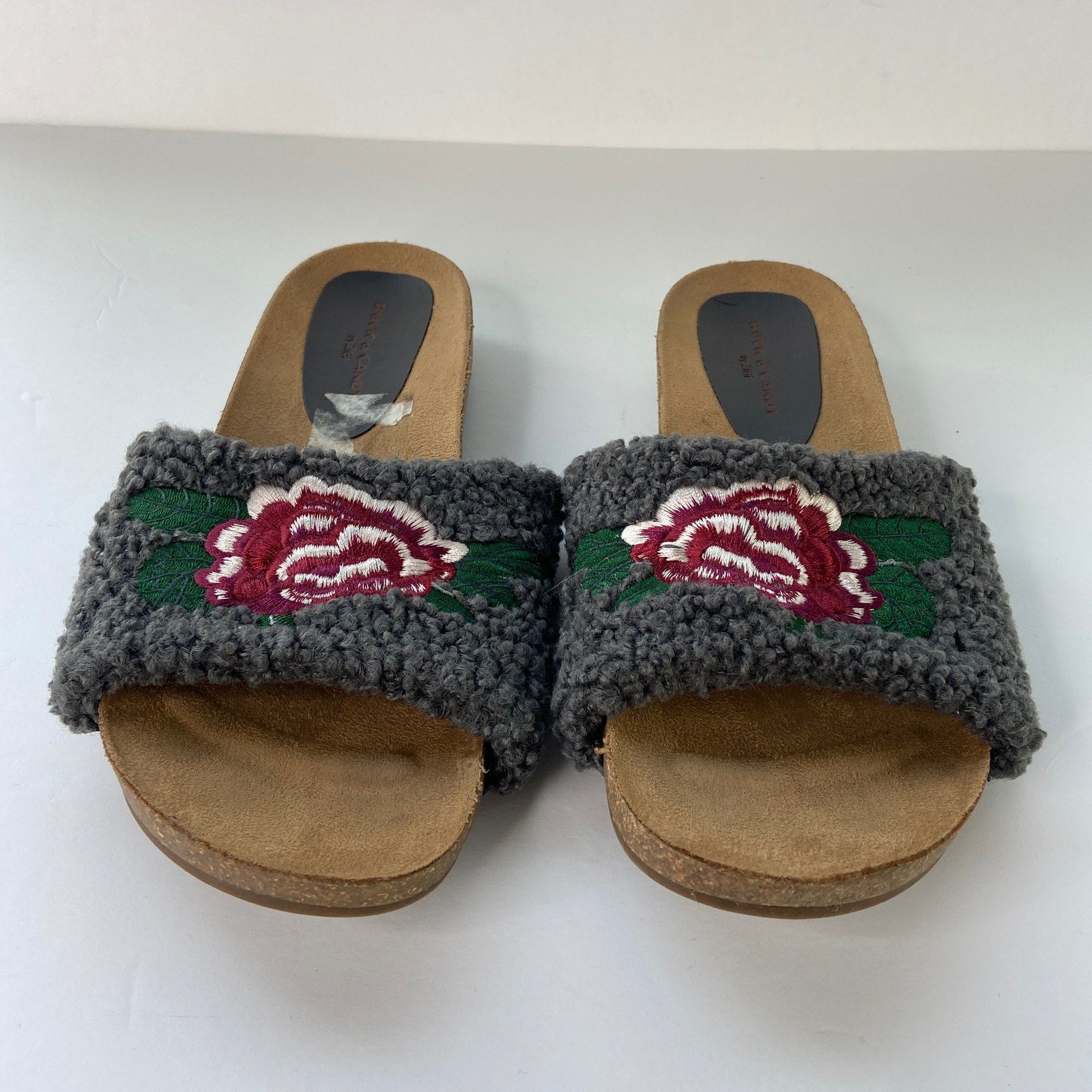 Rock & Candy Faux Fur Embroidered Floral Slides - Women's Size 9.5
