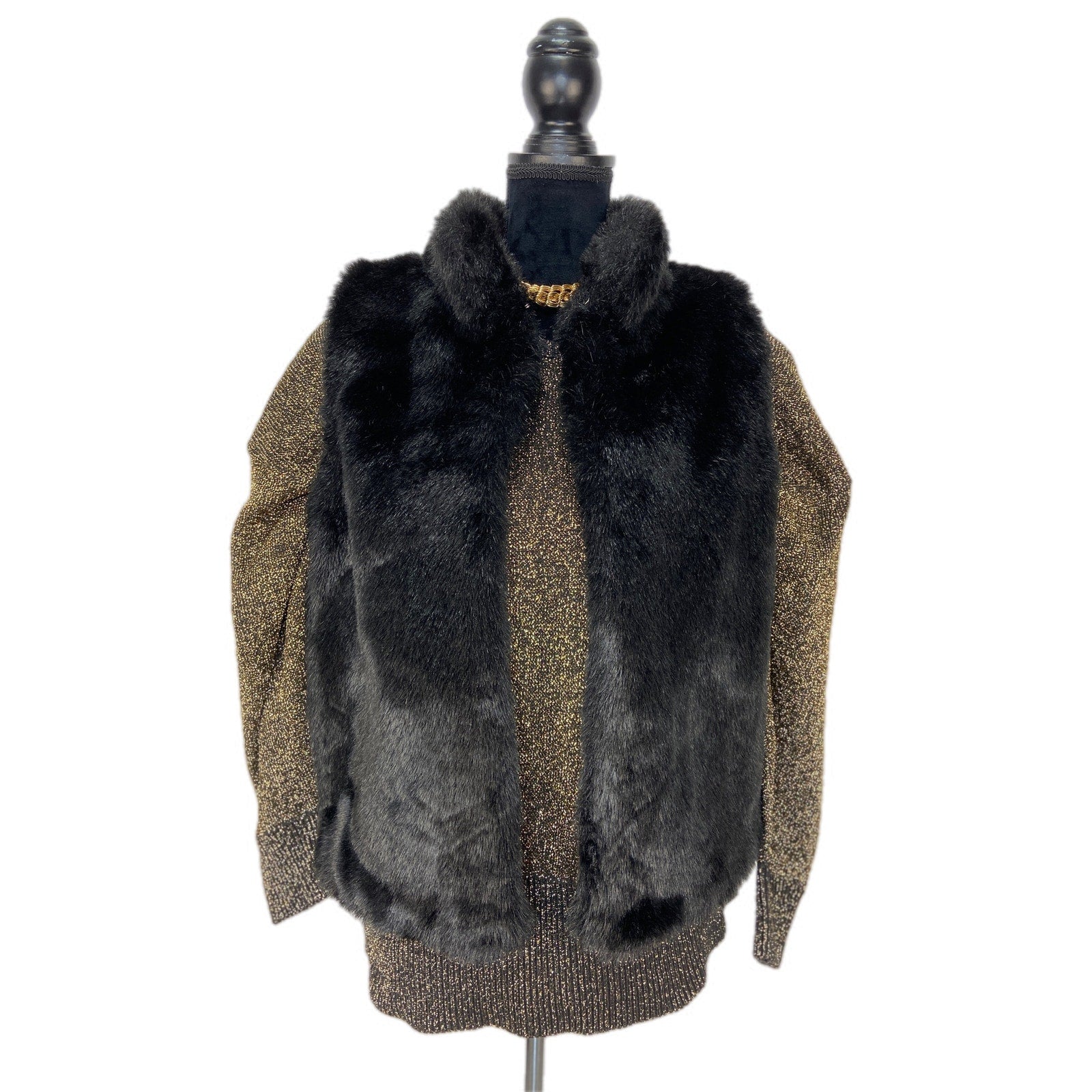 Mob Wife Chic Black Faux Fur Vest NWT - Women's Size S