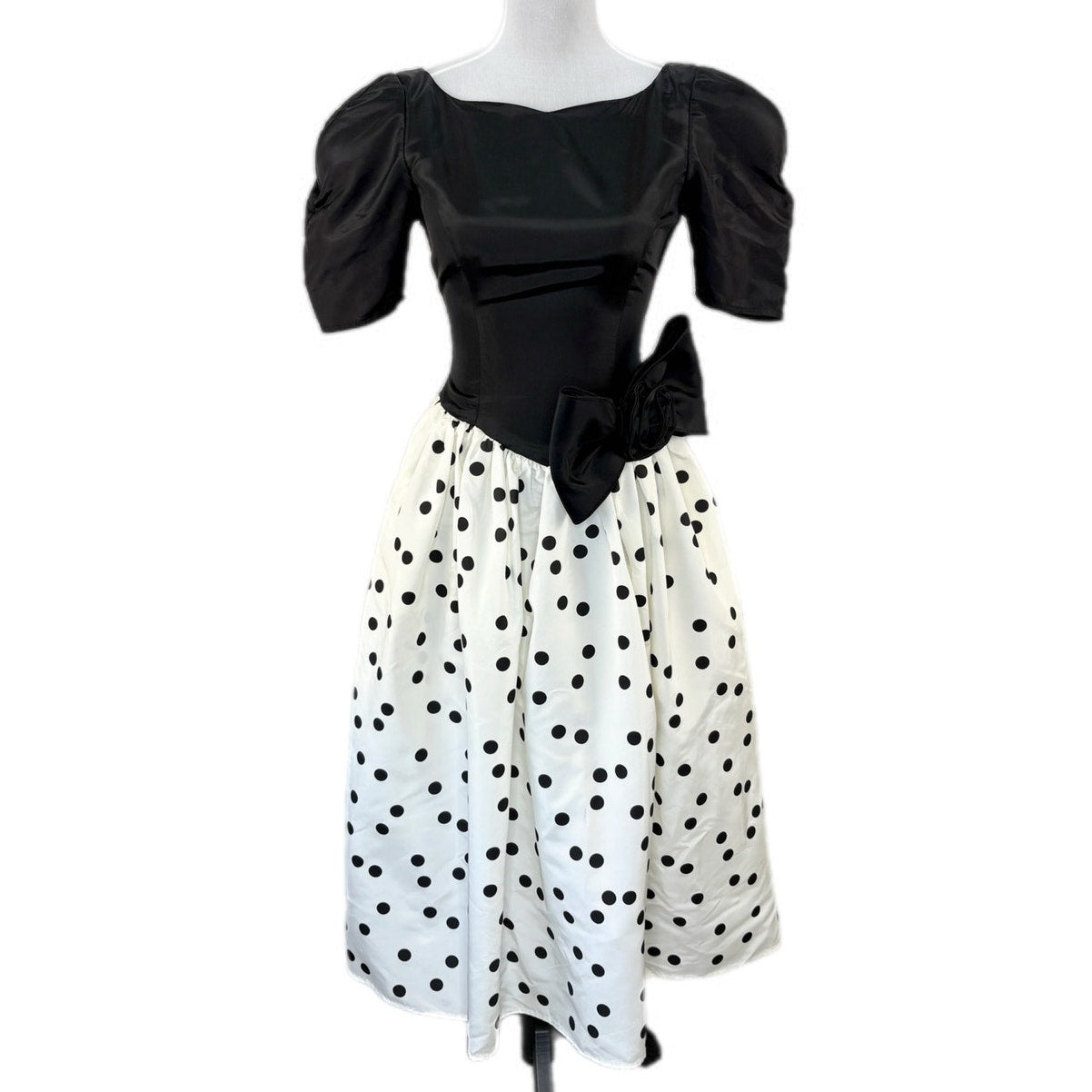 Gunne Sax Jessica McClintock Taffeta Polka Dot Big Bow Formal Dress - Size 3/4