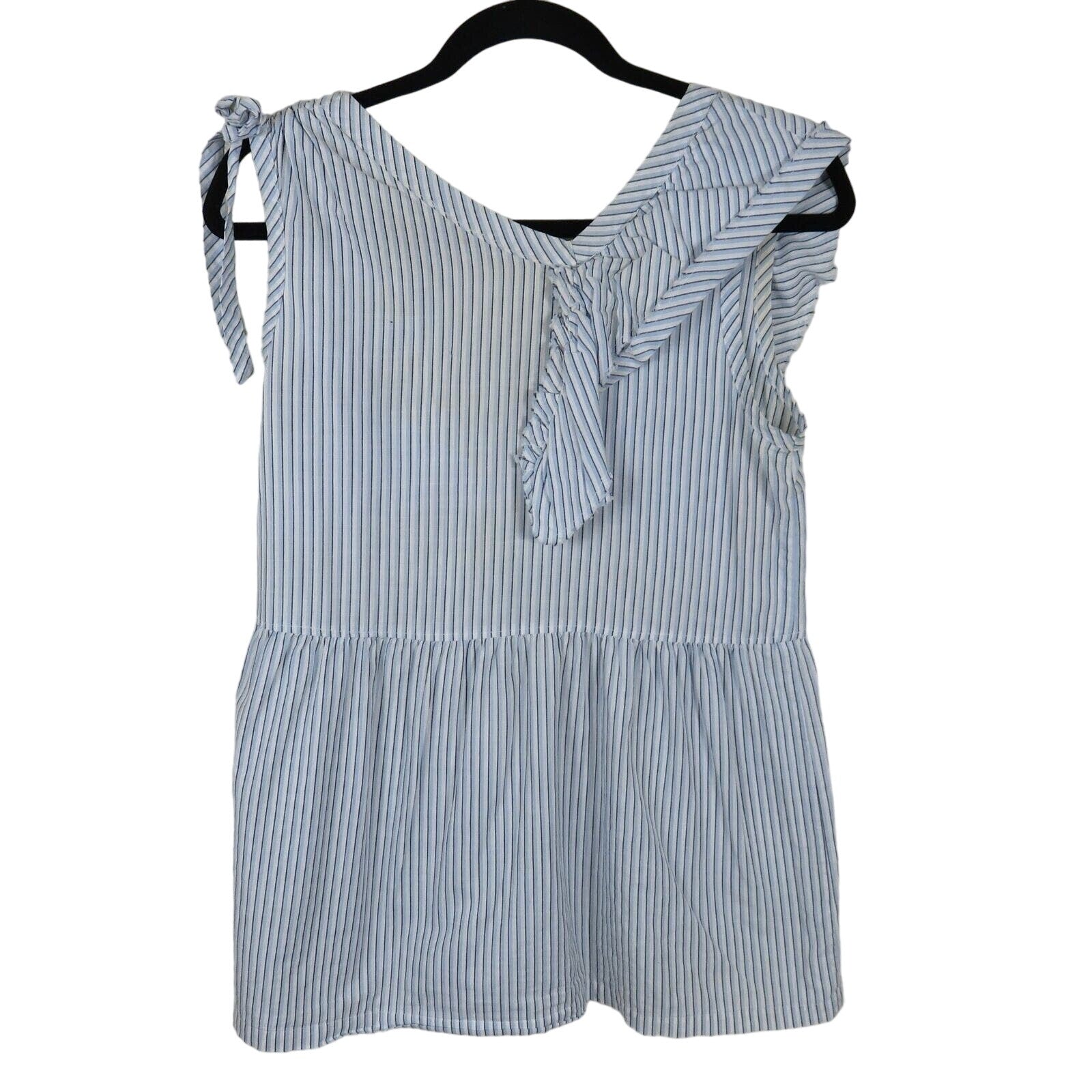 Left of Center Anthropologie Blue White Stripe Sleeveless Top - Women's XS
