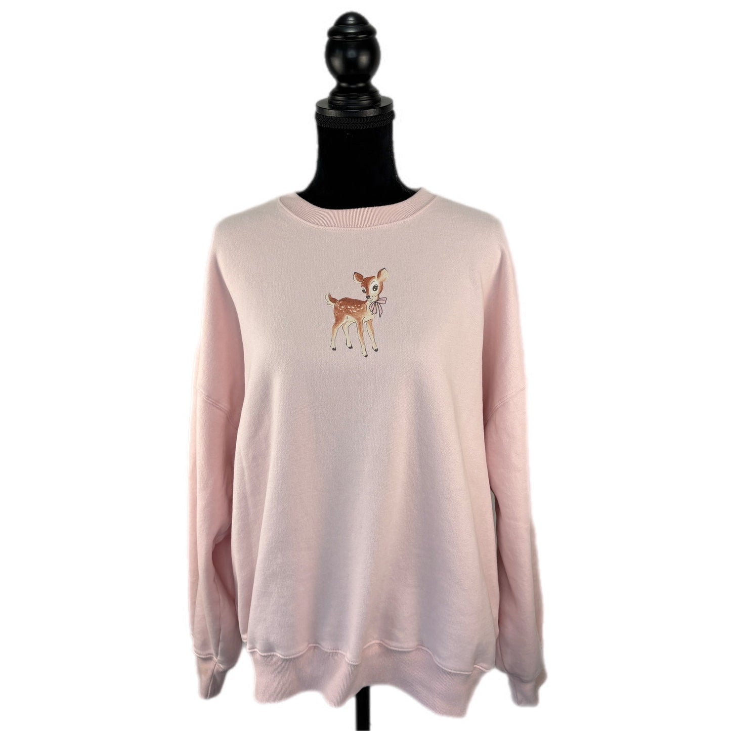 Hollister Oversized Baby Deer Pink Bow Pullover Sweatshirt - Women's Size L
