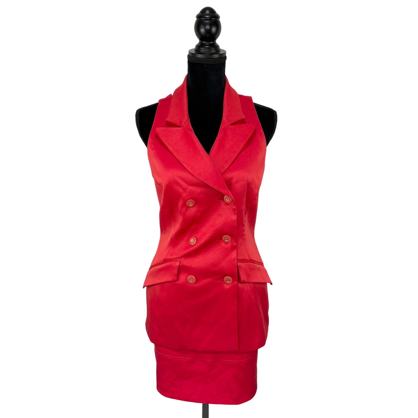 Y2K Corpcore Red Sleeveless Vest Skirt Suit - Women's Size 4