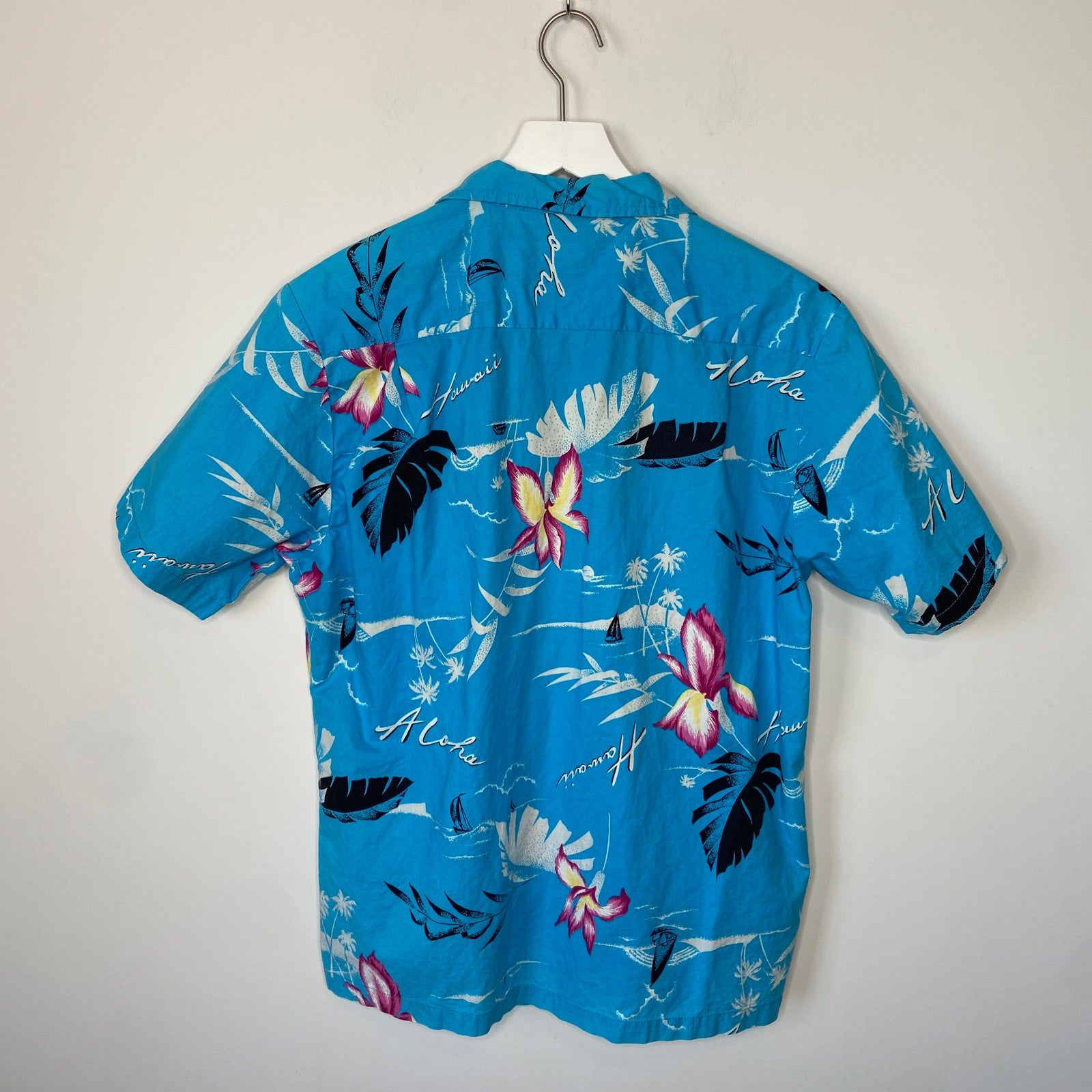 Vintage Bright Blue Hawaiian Shirt Made in USA - Men's Size Large