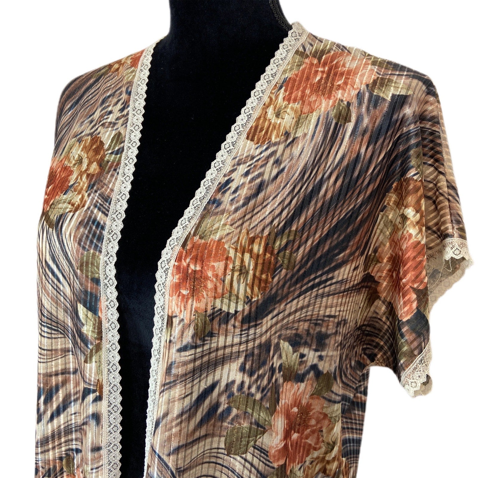 Vintage Animal Floral Print Kimono - Women's Size M