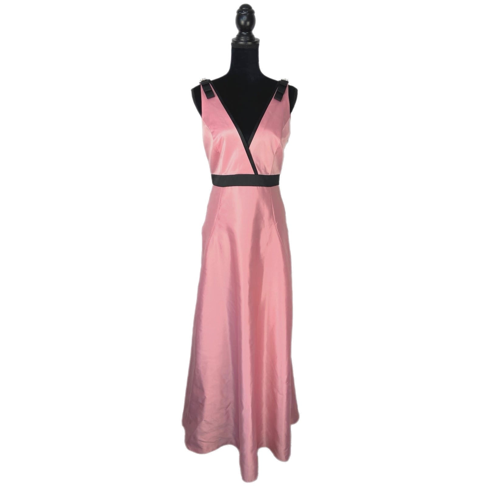Pink and Black Barbiecore Pink Satin Long Formal Prom Dress - Women's Size 6