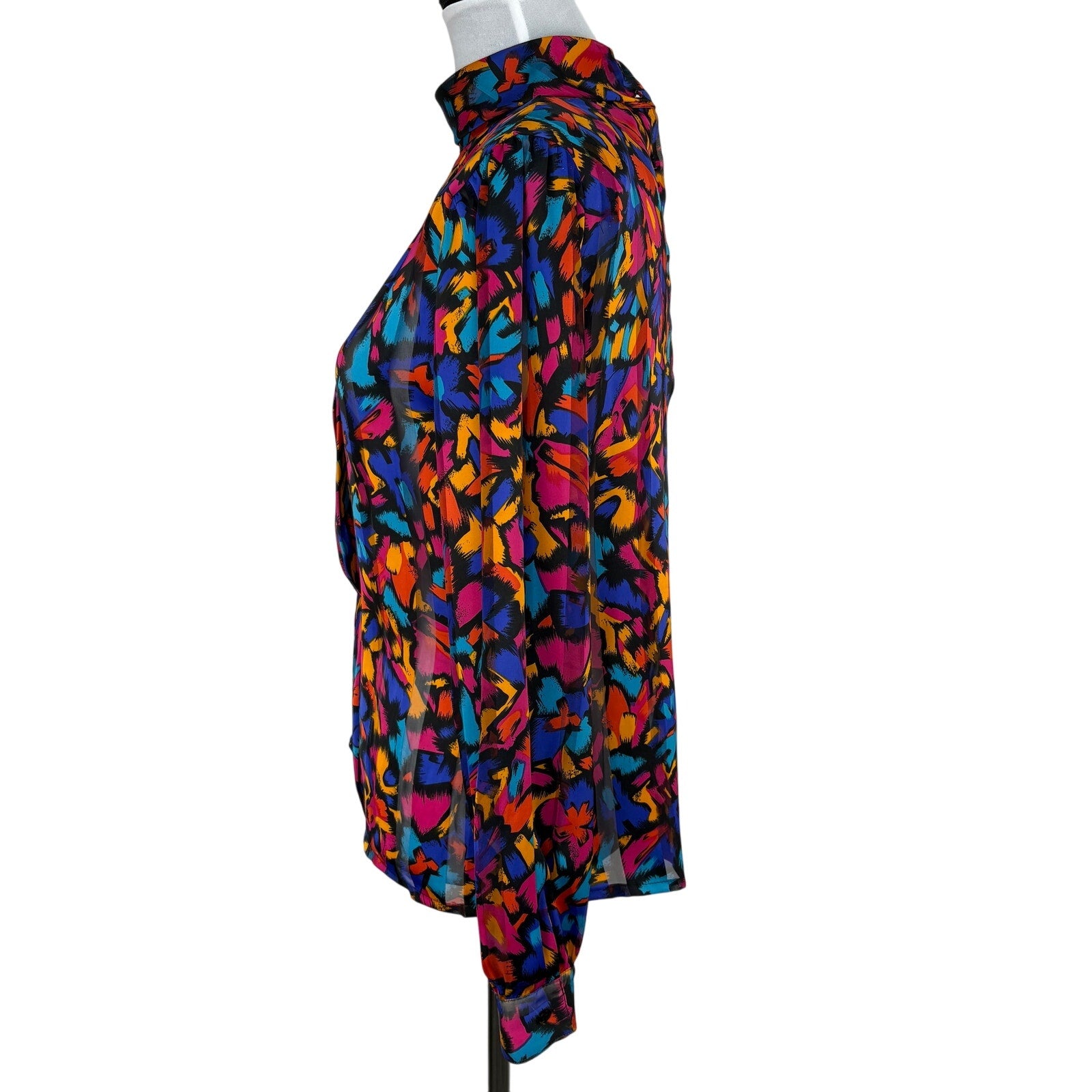 Vintage Bright Color Abstract Pattern High Neck Blouse - Women's Size 8