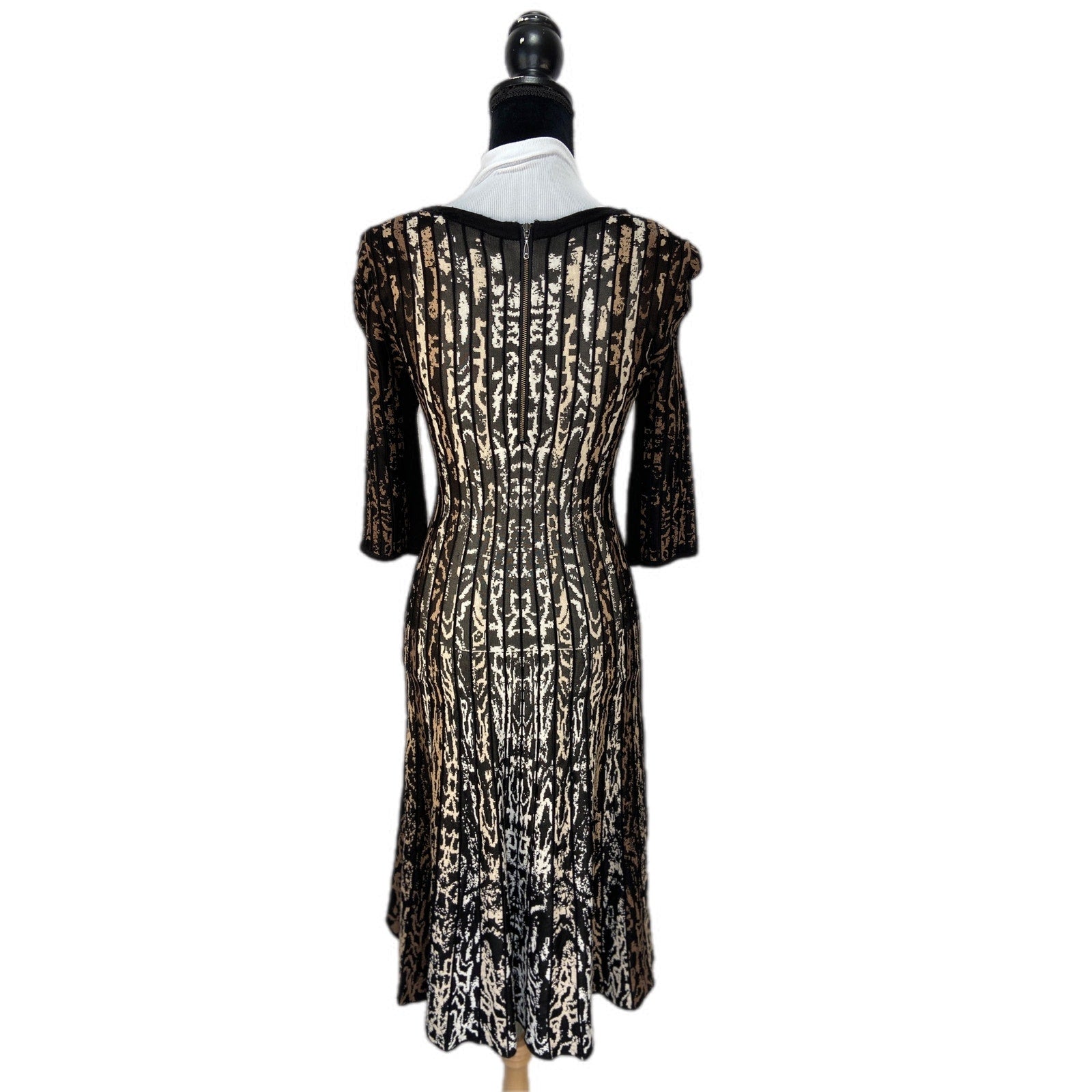 Nic + Zoe Ribbed Distorted Print Knit 3/4 Sleeve Dress - Women's Size M