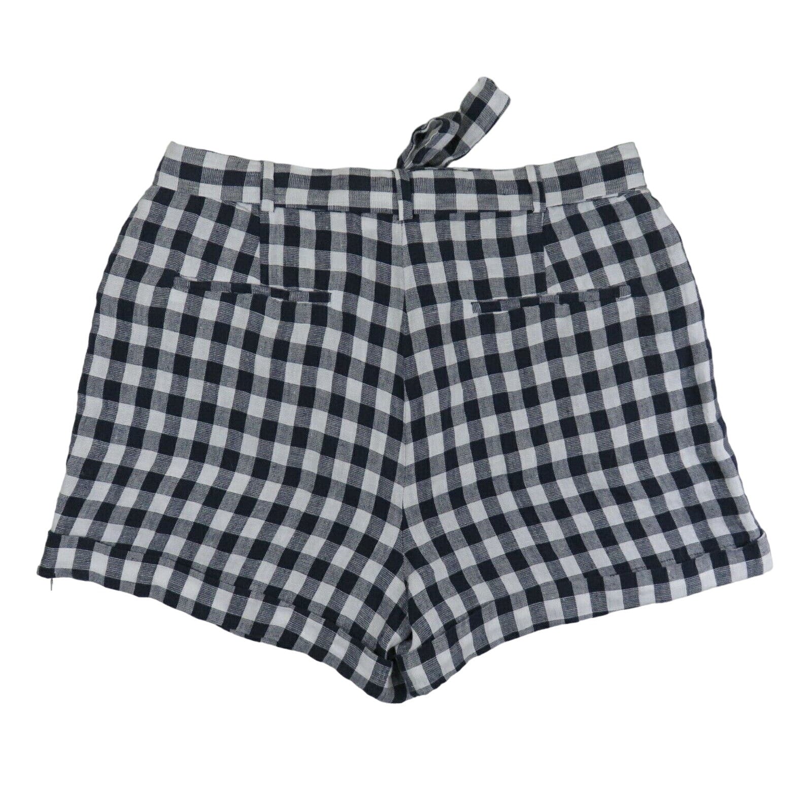 Navy Gingham Linen Shorts - Women's Size 12