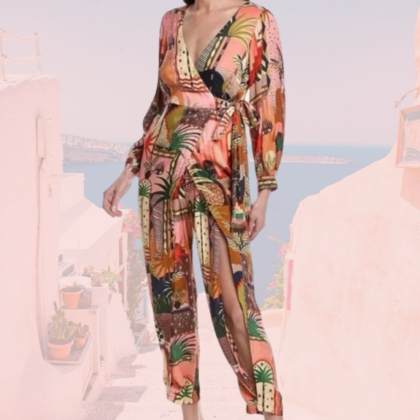 Farm Rio Mystic City Wrap Split Leg Jumpsuit - Women's Size XS