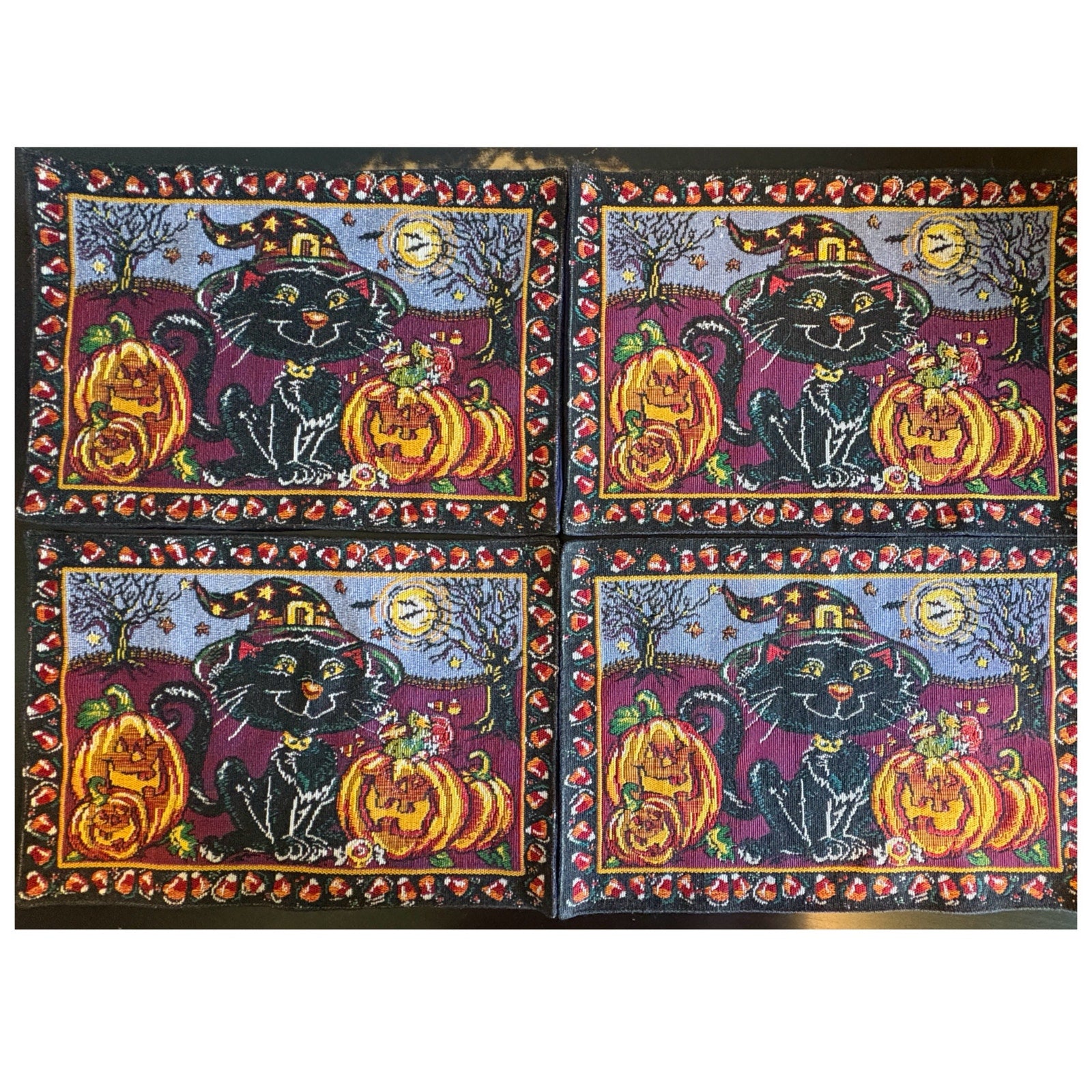 Halloween Black Cat Pumpkin Tapestry Placemats - Set of 4