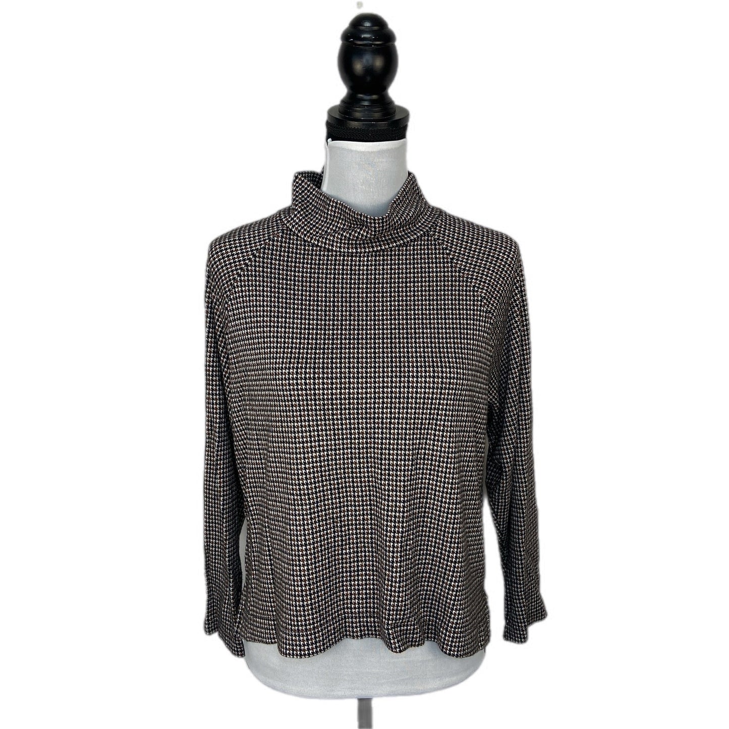 Lou & Grey for Loft Houndstooth Mock Neck Crop Long Sleeve Shirt - Women Size M