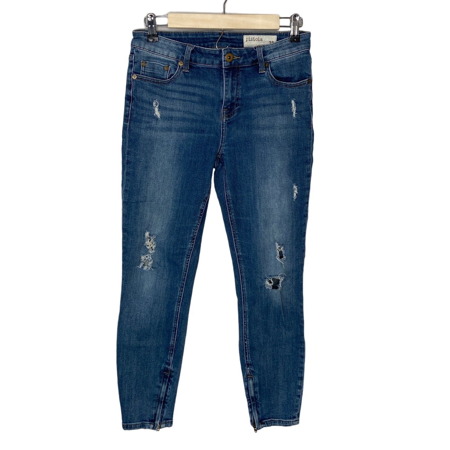 Pistola Distressed Zipper Ankle Skinny Jeans - Women's Size 28