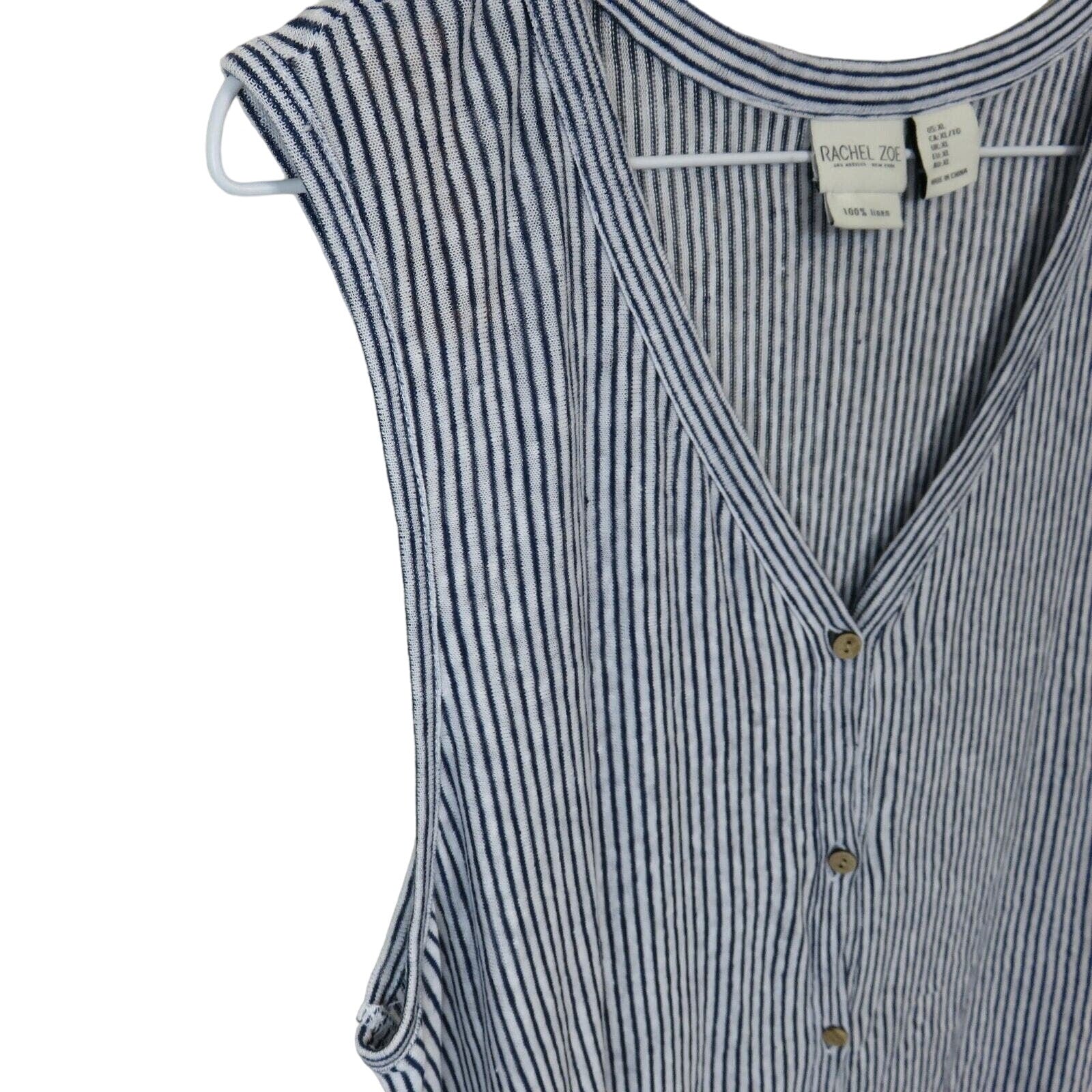 Rachel Zoe Linen Striped Sleeveless Tie Front Shirt - Women's XL