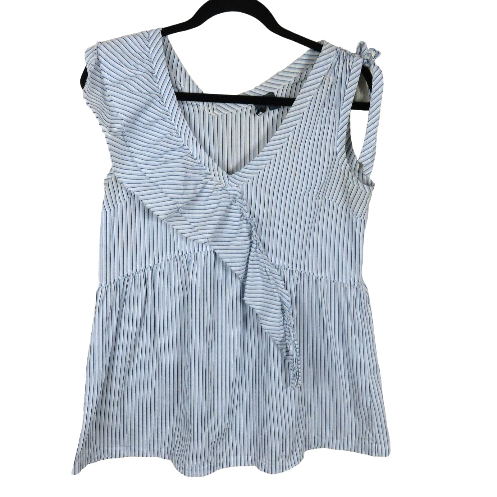 Left of Center Anthropologie Blue White Stripe Sleeveless Top - Women's XS