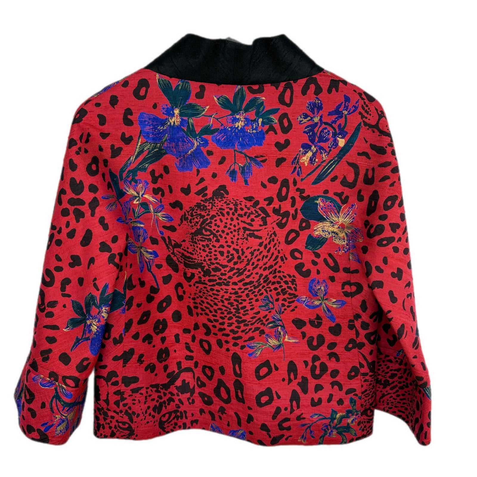 River Thai Silk Red Animal Floral Print Jacket - Women's Size M