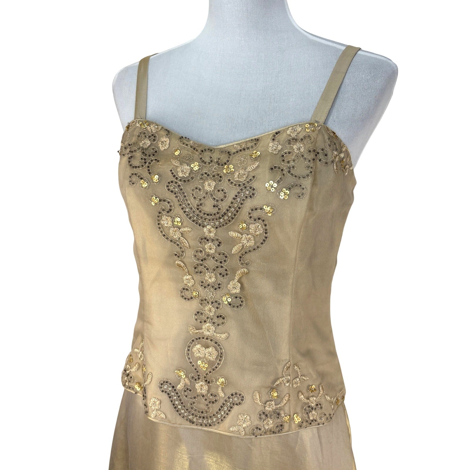 NWT JESSICA MCCLINTOCK Gold Iridescent Formal Dress Gown Prom Vintage Size 10