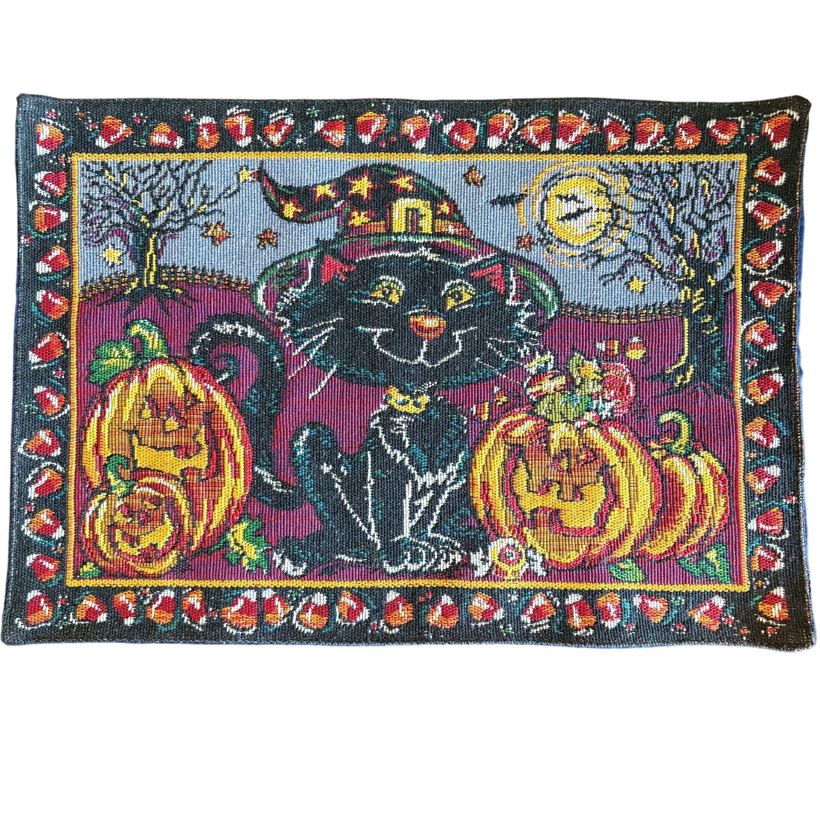 Halloween Black Cat Pumpkin Tapestry Placemats - Set of 4