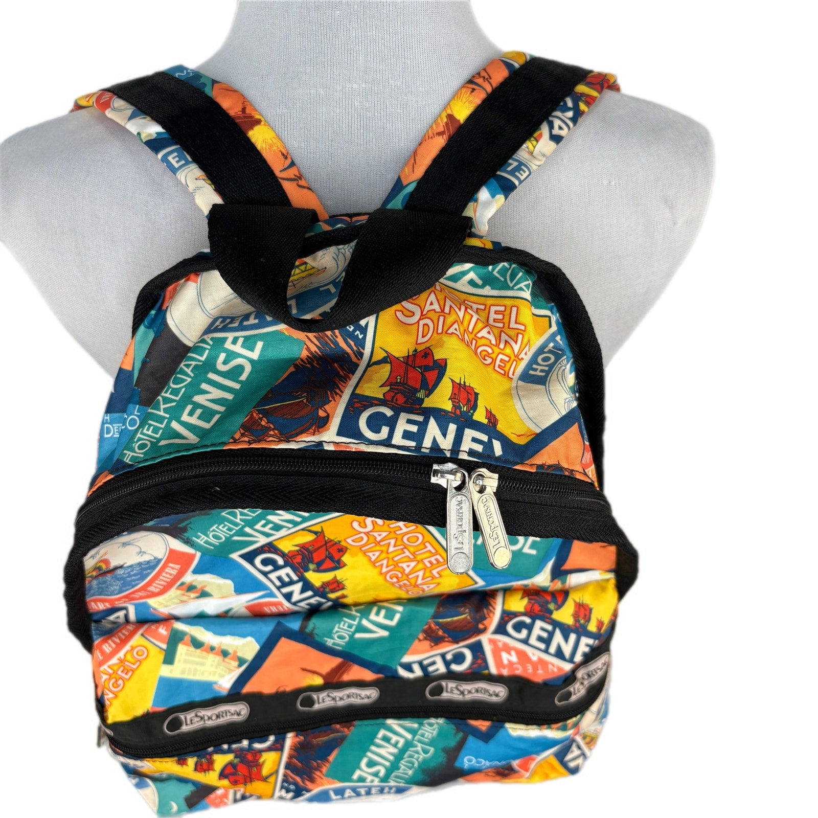 LeSportsac Rare Travel Hotel Postcards Backpack