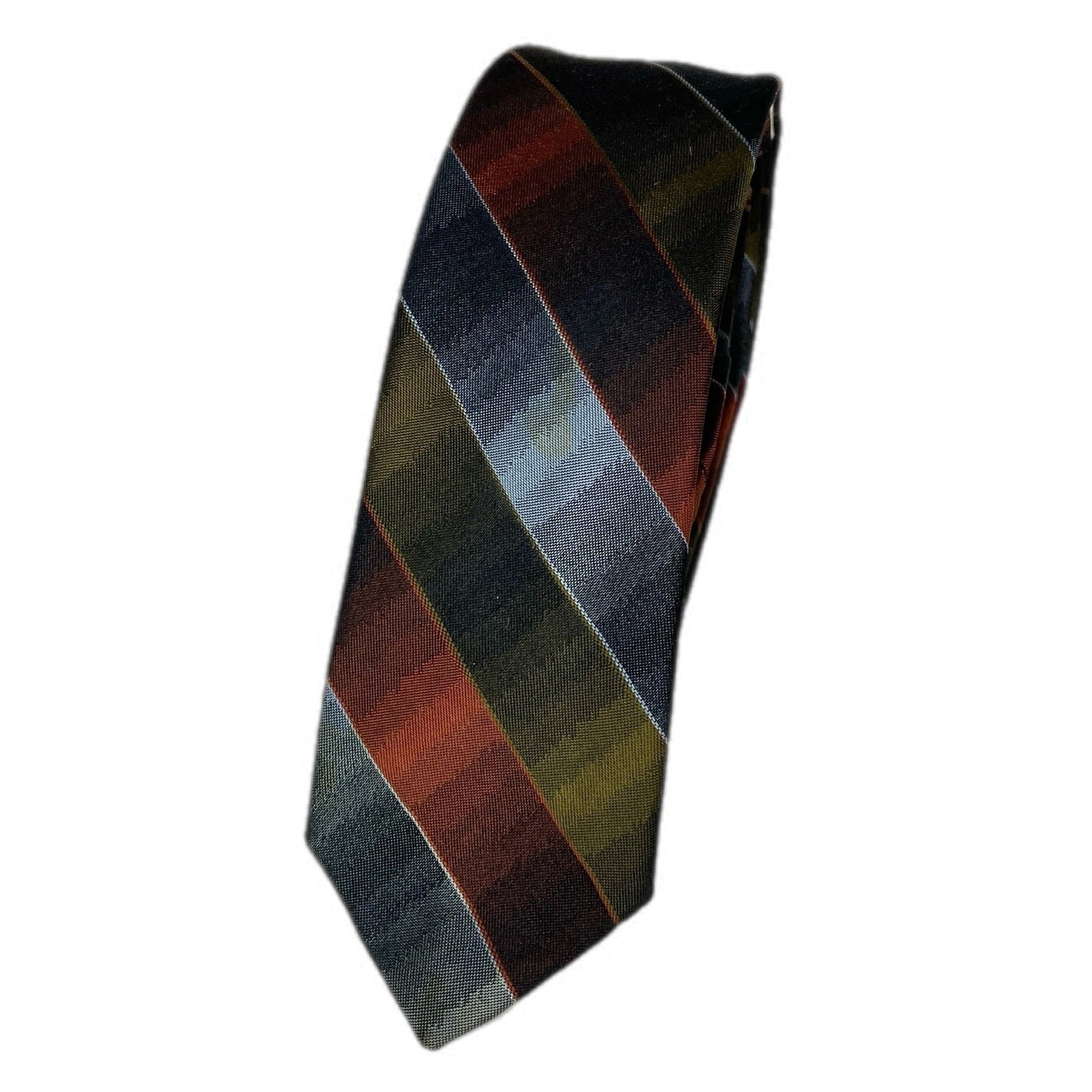 Vintage Multi Color Diagonal Stripe All Silk Men's Skinny Tie