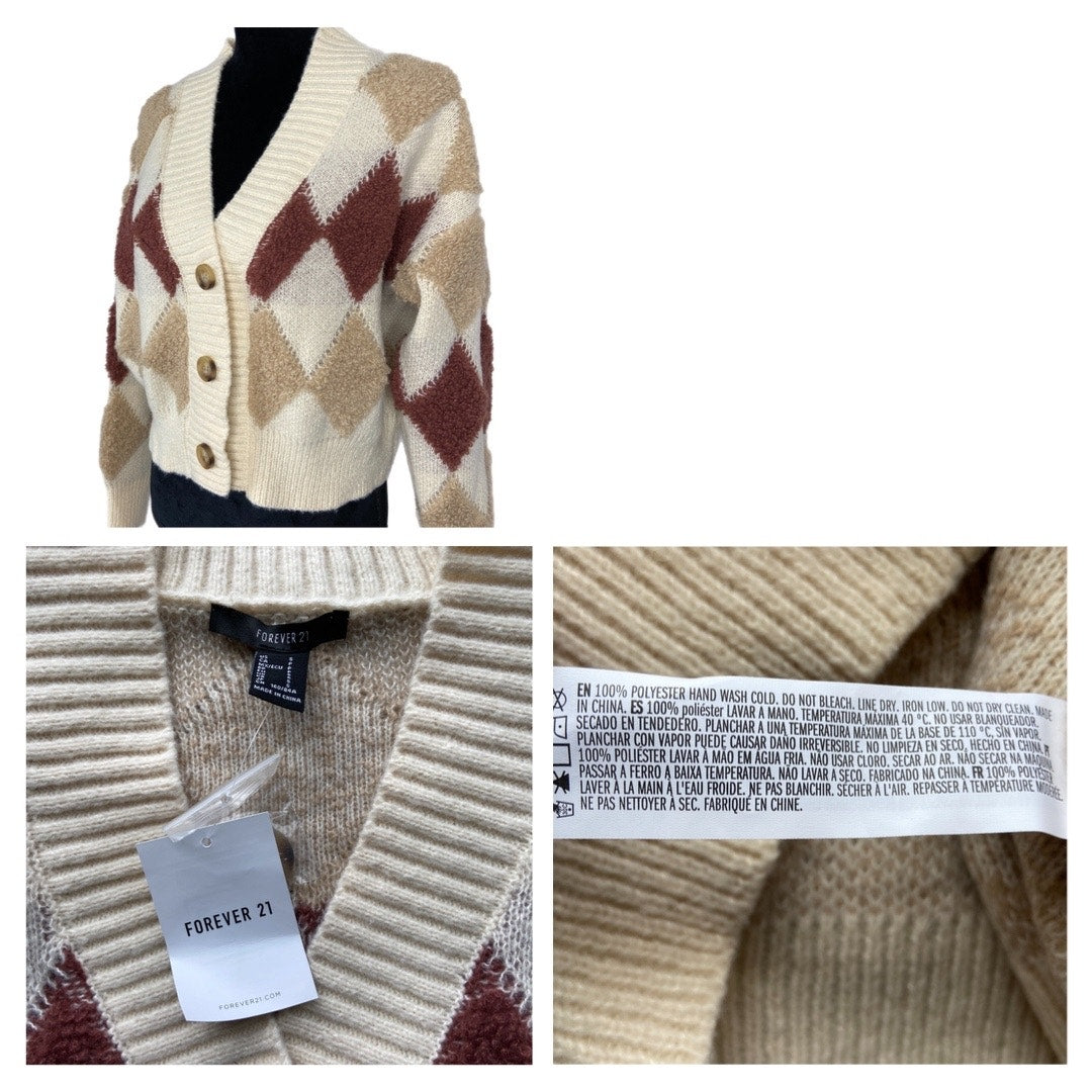 Light Academia Crop Argyle Sweater Cardigan NWT - Women's Size S