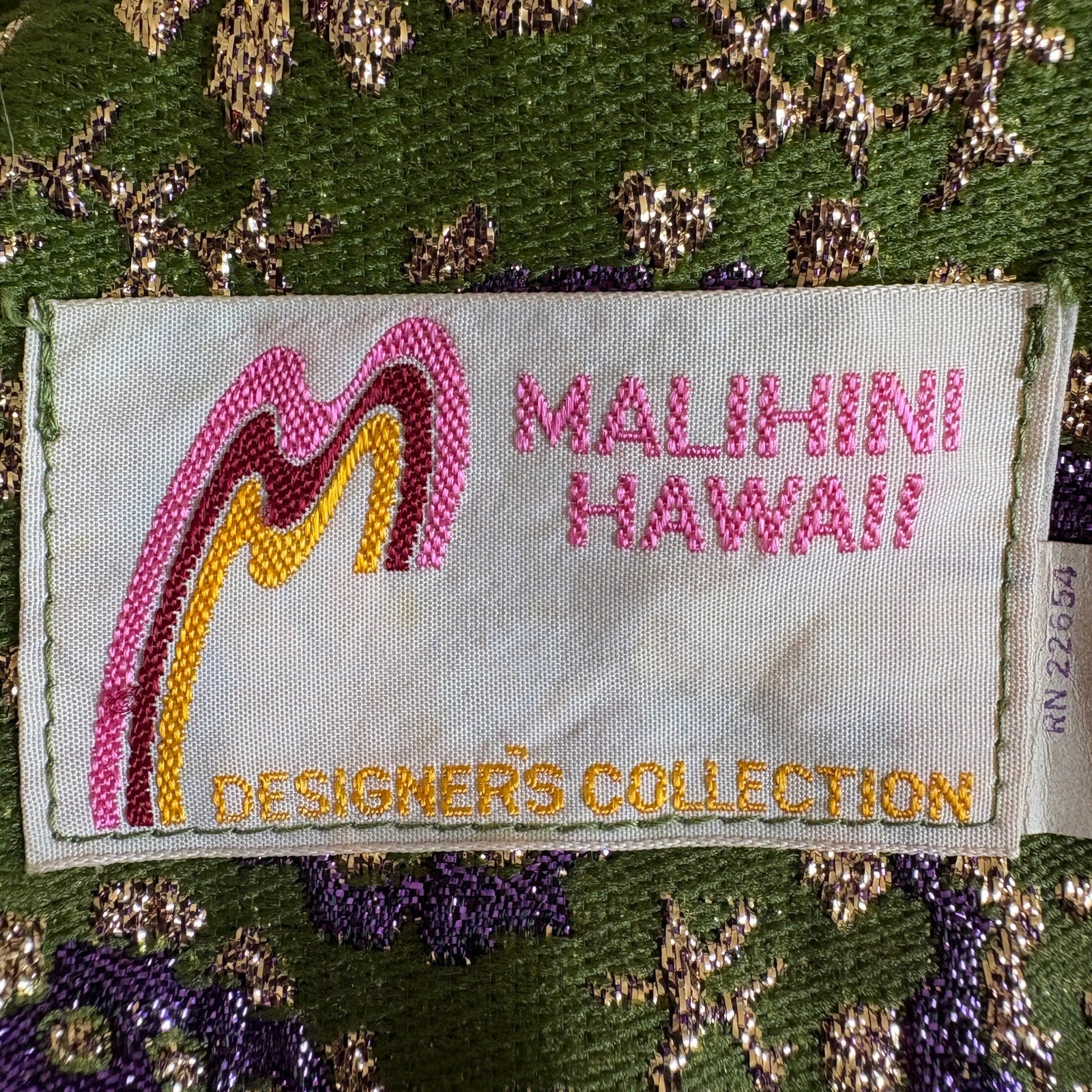 Vintage 60s Malihini Green Gold Embroidered Long Sleeveless Dress - Women's 8