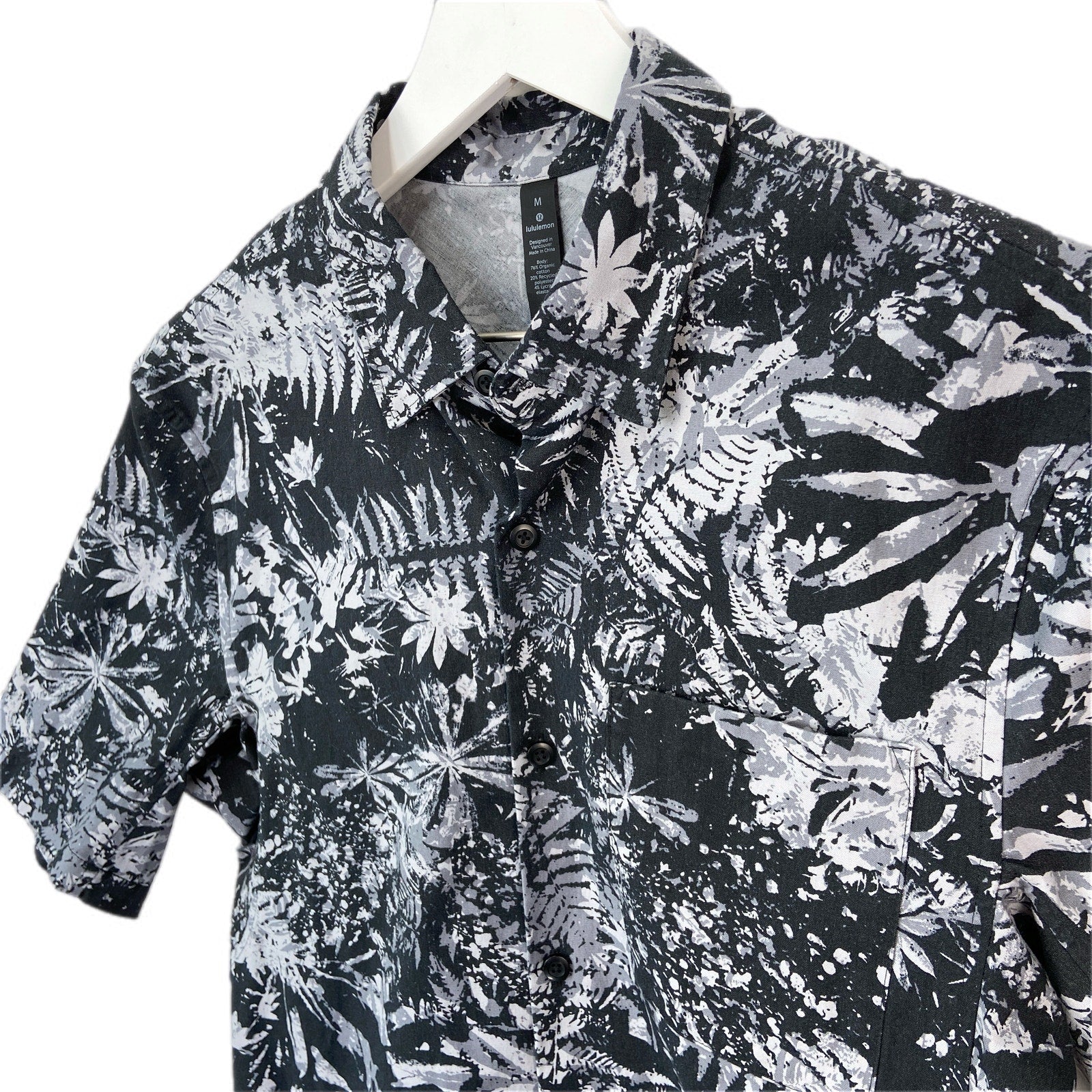 Lululemon All Town Button Down Canopy Ice Grey Black Shirt- Men's Size M