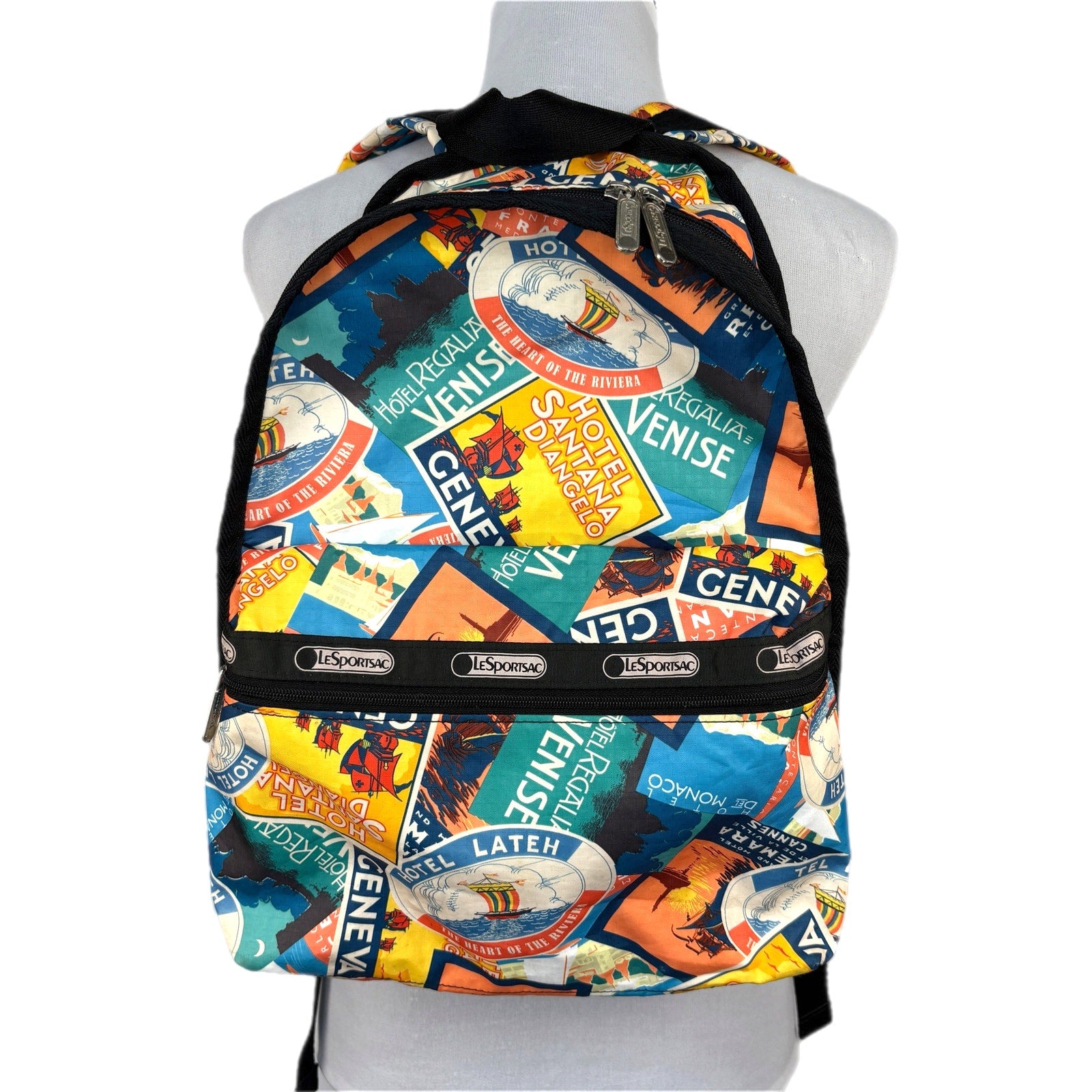 LeSportsac Rare Travel Hotel Postcards Backpack