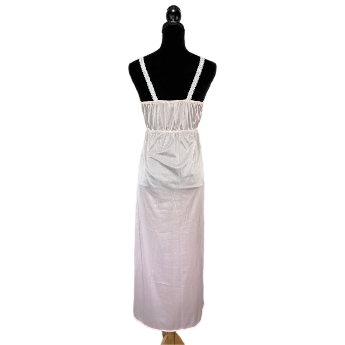 American Vintage Pink Nylon Strappy Long Nightgown Cute Bow - Women's Size M