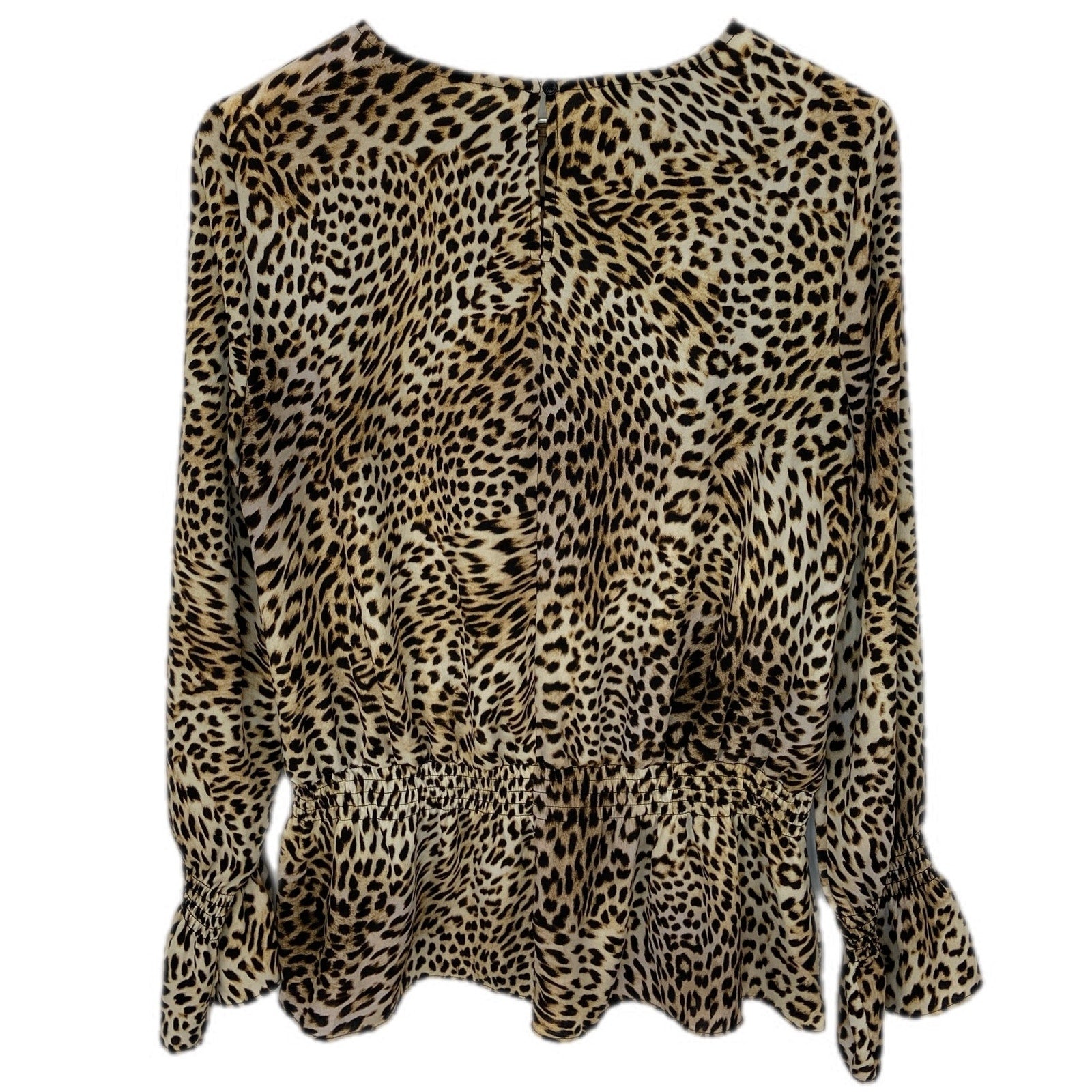Libby Edelman Leopard Print Gathered Waist Peplum Mob Wife Chic Top - Women'se L