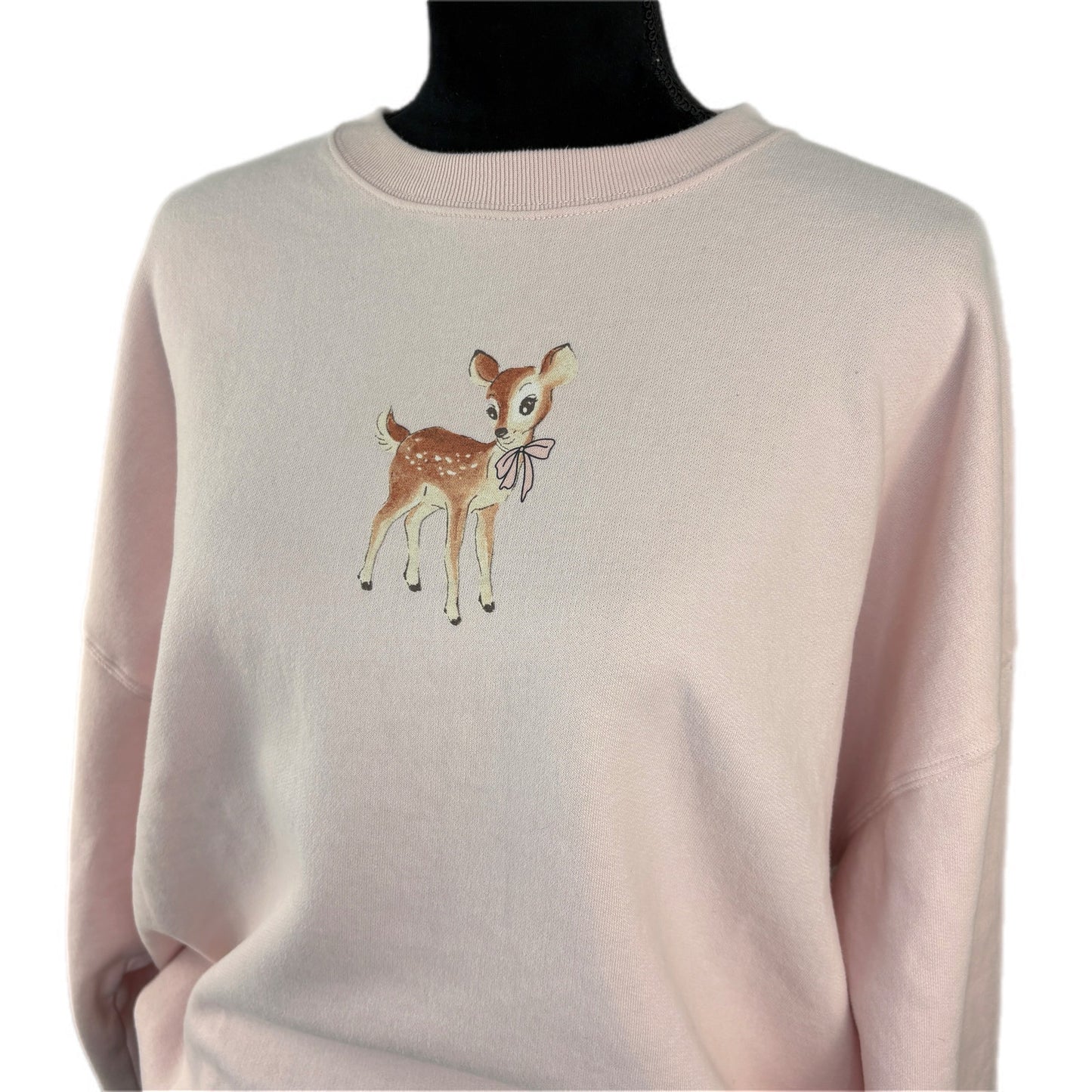 Hollister Oversized Baby Deer Pink Bow Pullover Sweatshirt - Women's Size L