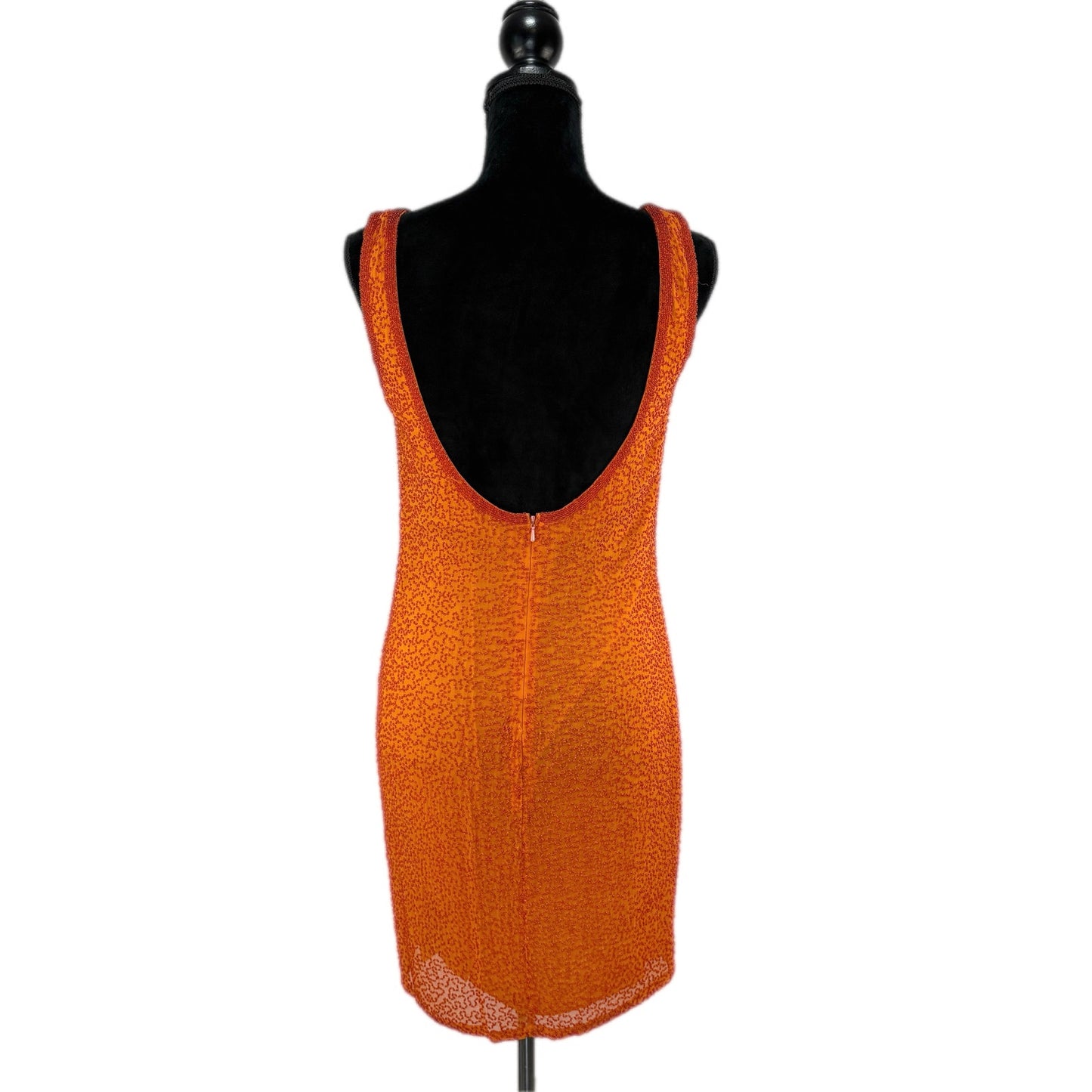 Vintage Orange Silk Beaded Cocktail Dress - Women's Size 8