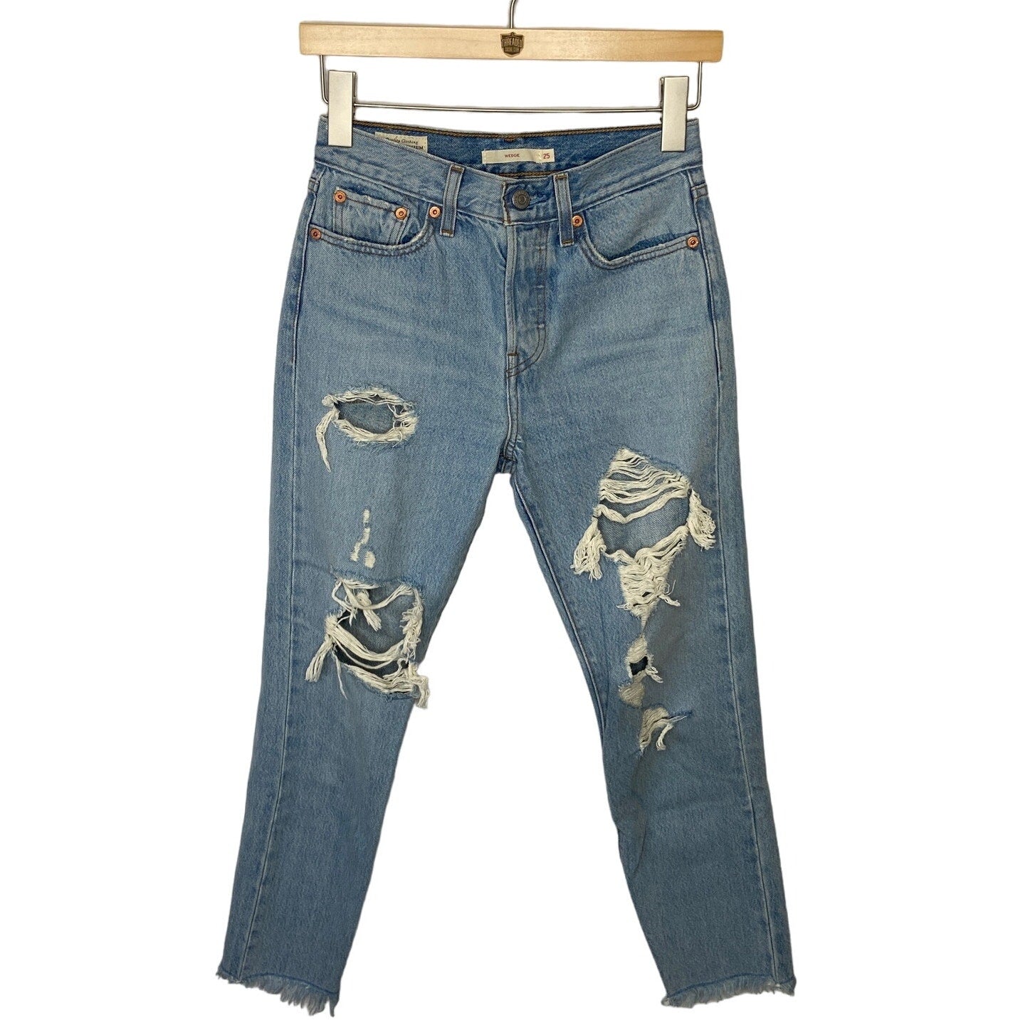 Levi's Big E Reproduction Wedgie Distressed Raw Hem Jeans - Women's Size 25