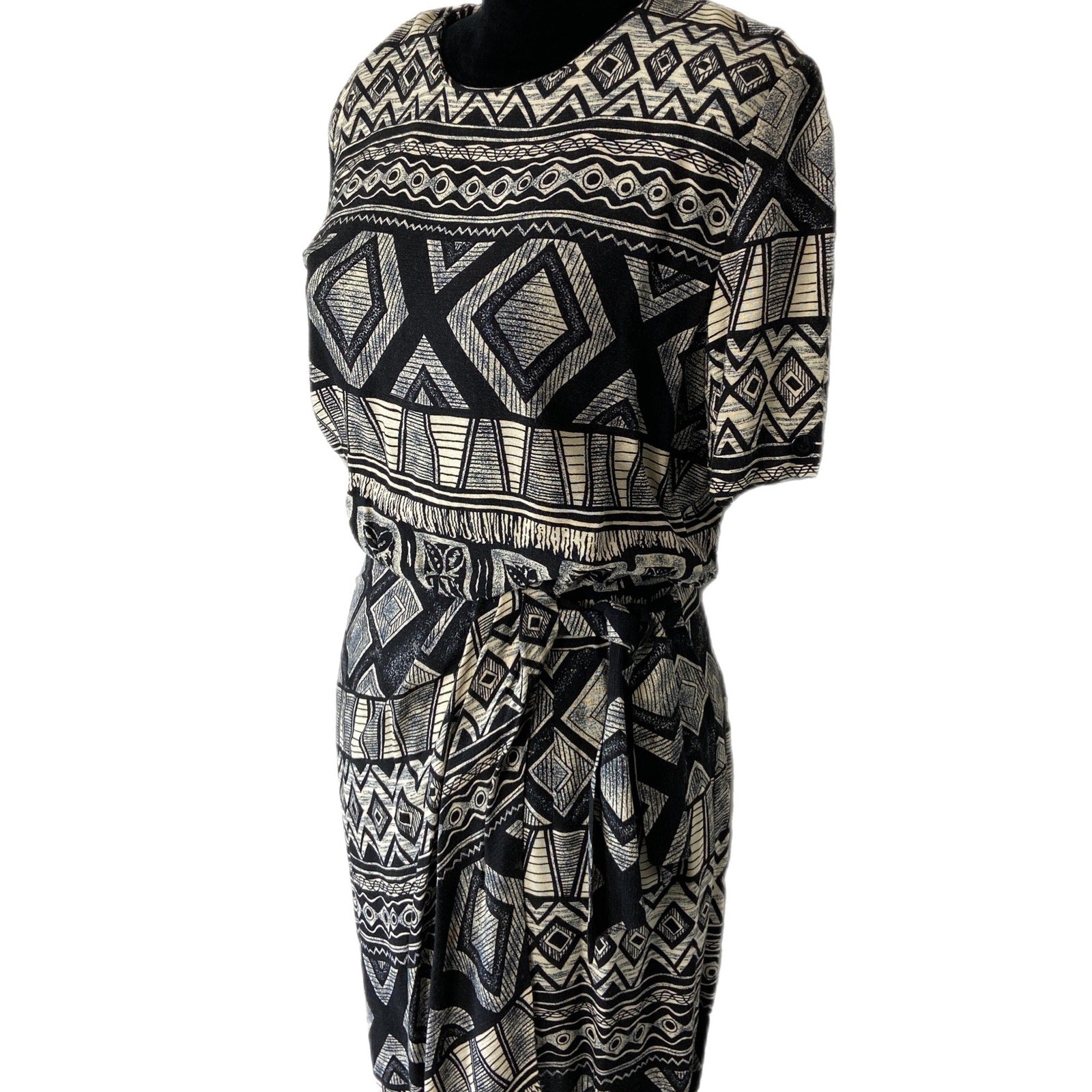 Vintage Abstract Geo Pattern Faux Wrap Dress Made in USA - Women's Size 4