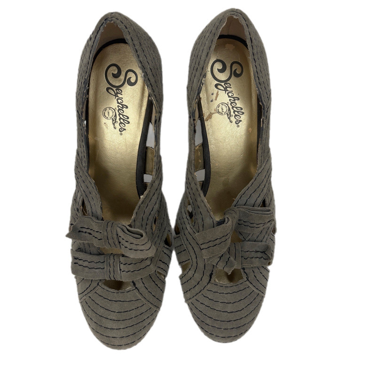 Seychelles Gray 1920's Pin-Up Style Leather Suede Pumps - Women's Size 8.5