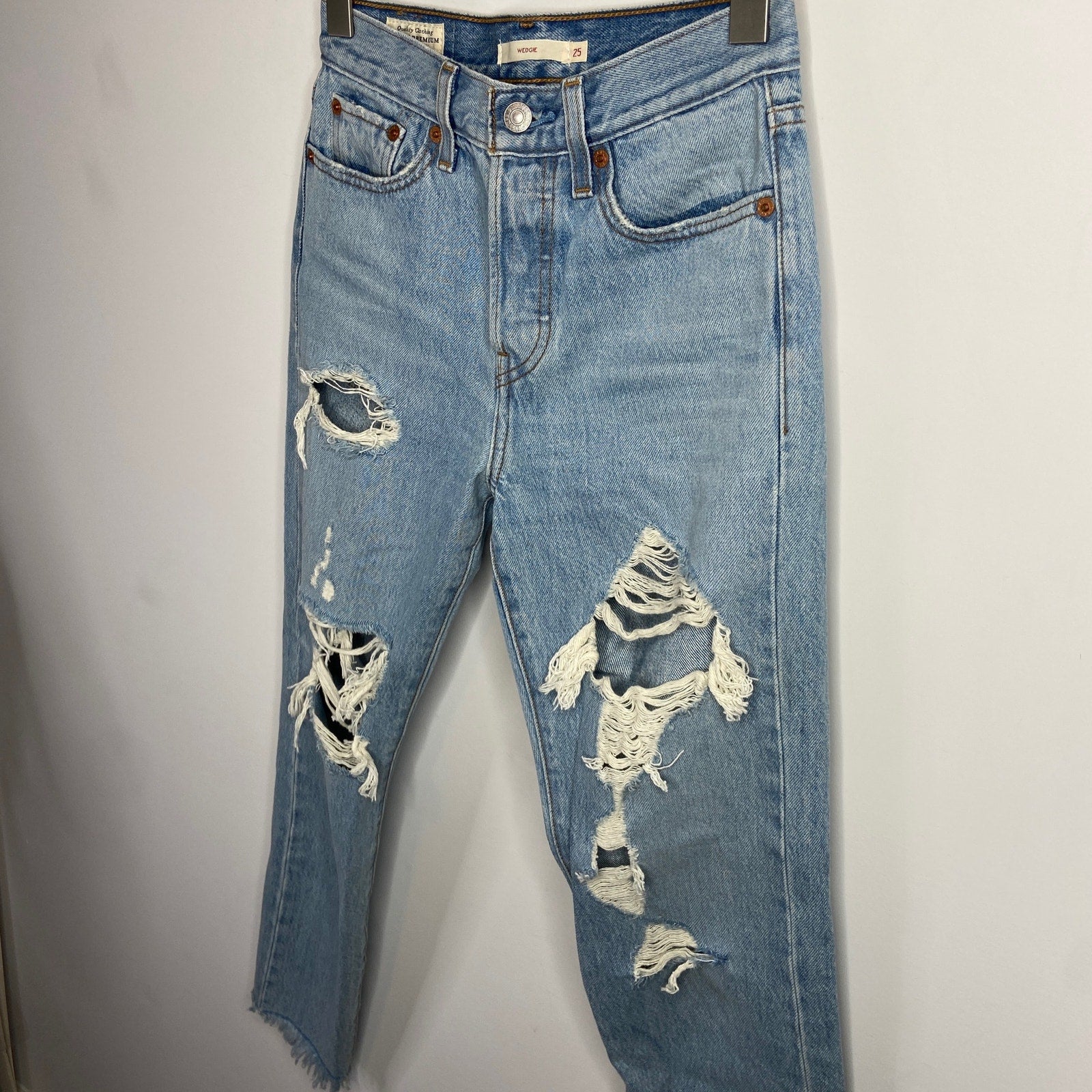 Levi's Big E Reproduction Wedgie Distressed Raw Hem Jeans - Women's Size 25