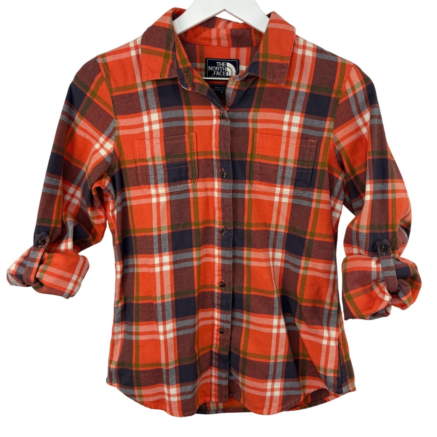 The North Face Salmon Colored Plaid Flannel Button Up Shirt - Women's Small